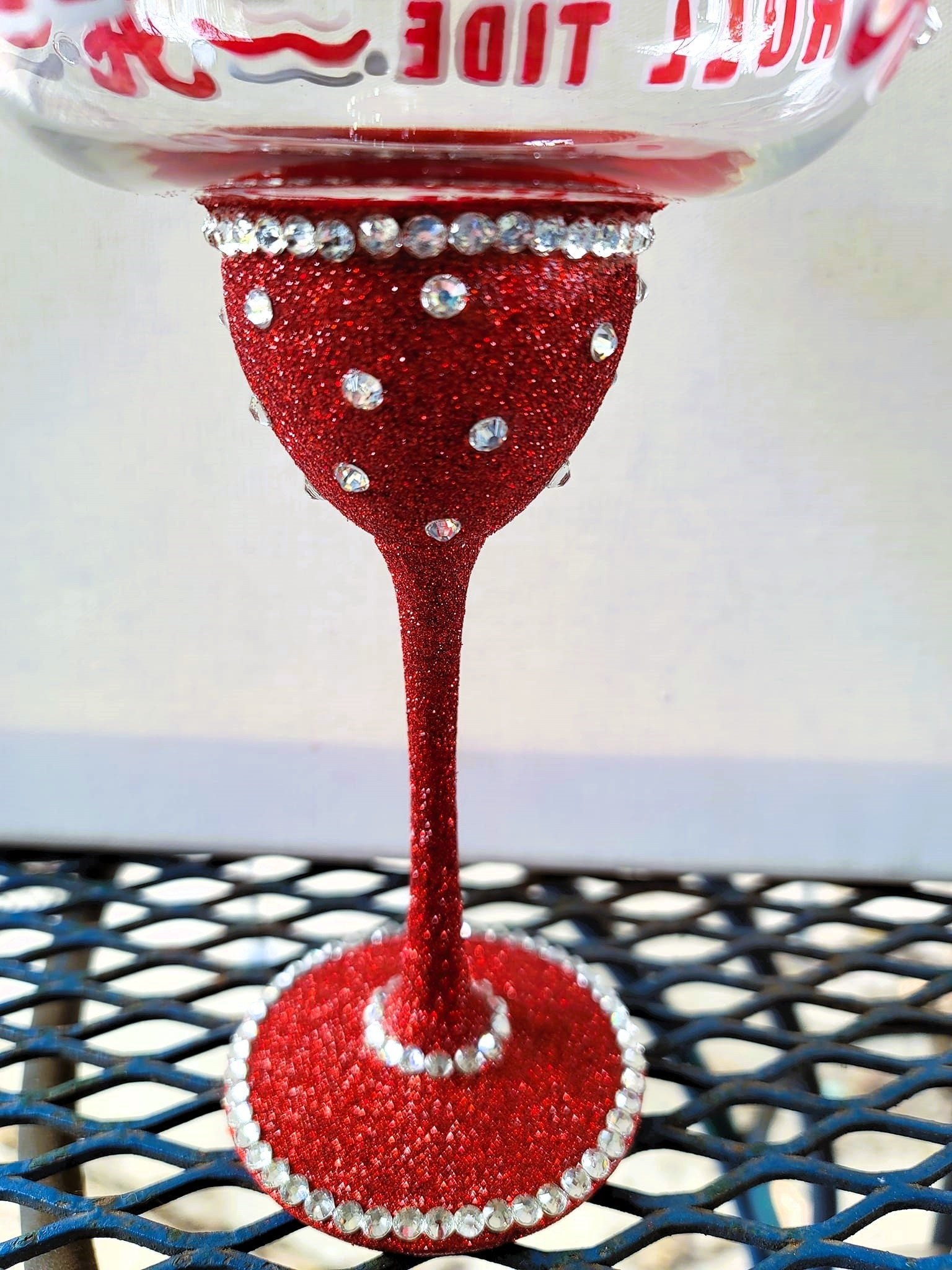 Hand Painted Bling Alabama Crimson Tide Margarita Glass, view 4