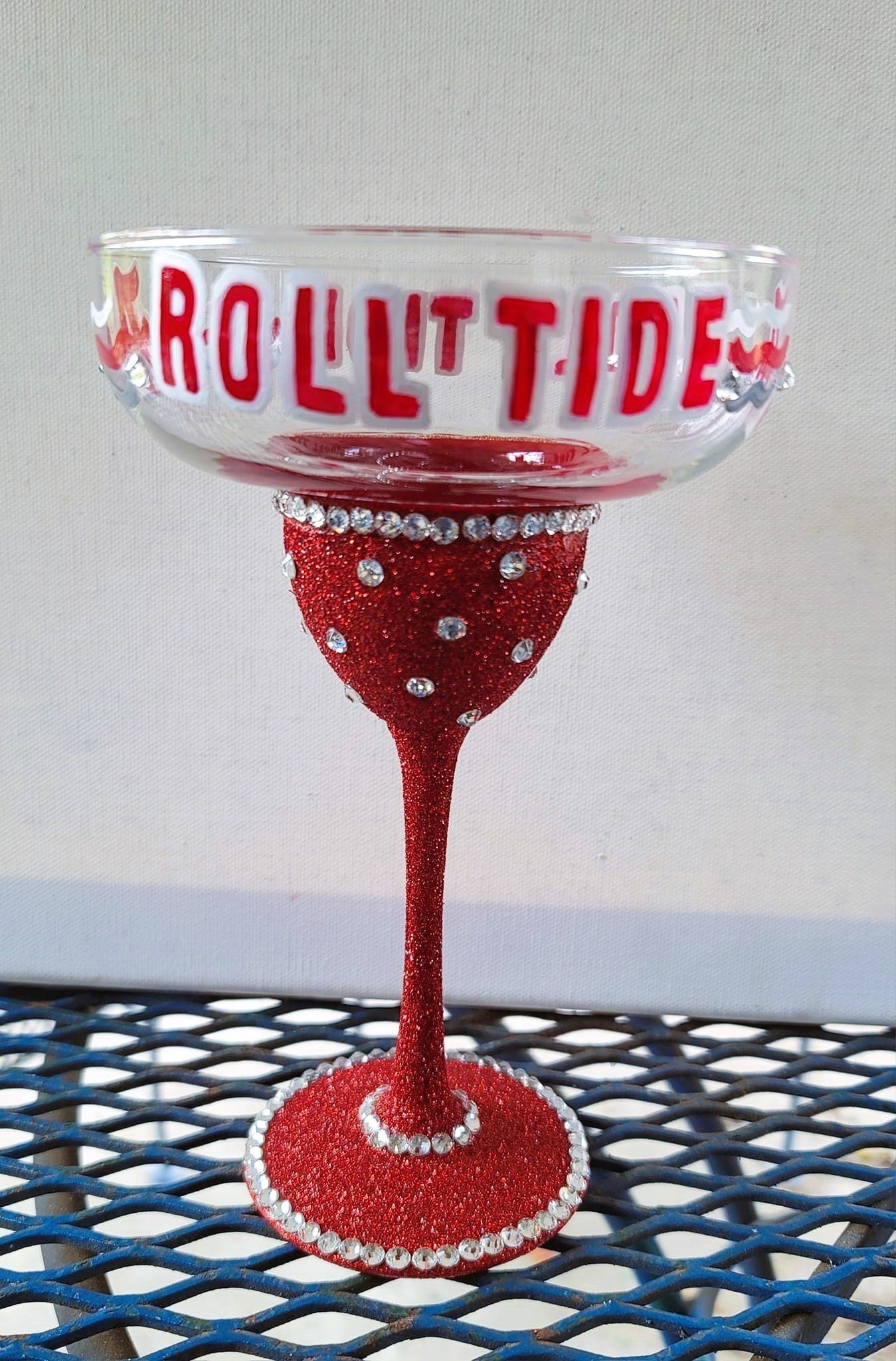 Hand Painted Bling Alabama Crimson Tide Margarita Glass, view 5