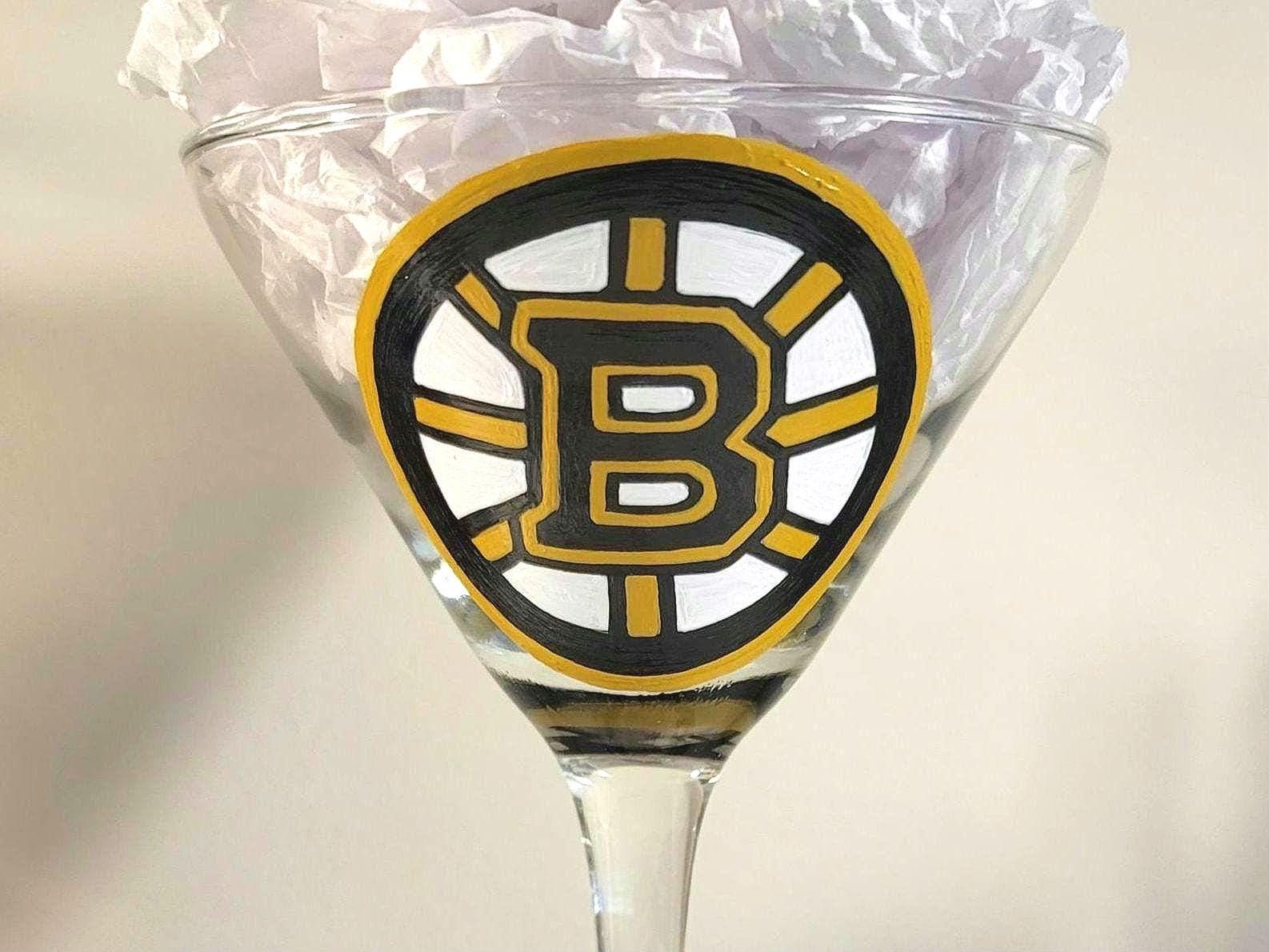 Hand Painted Boston Bruins Martini Glass