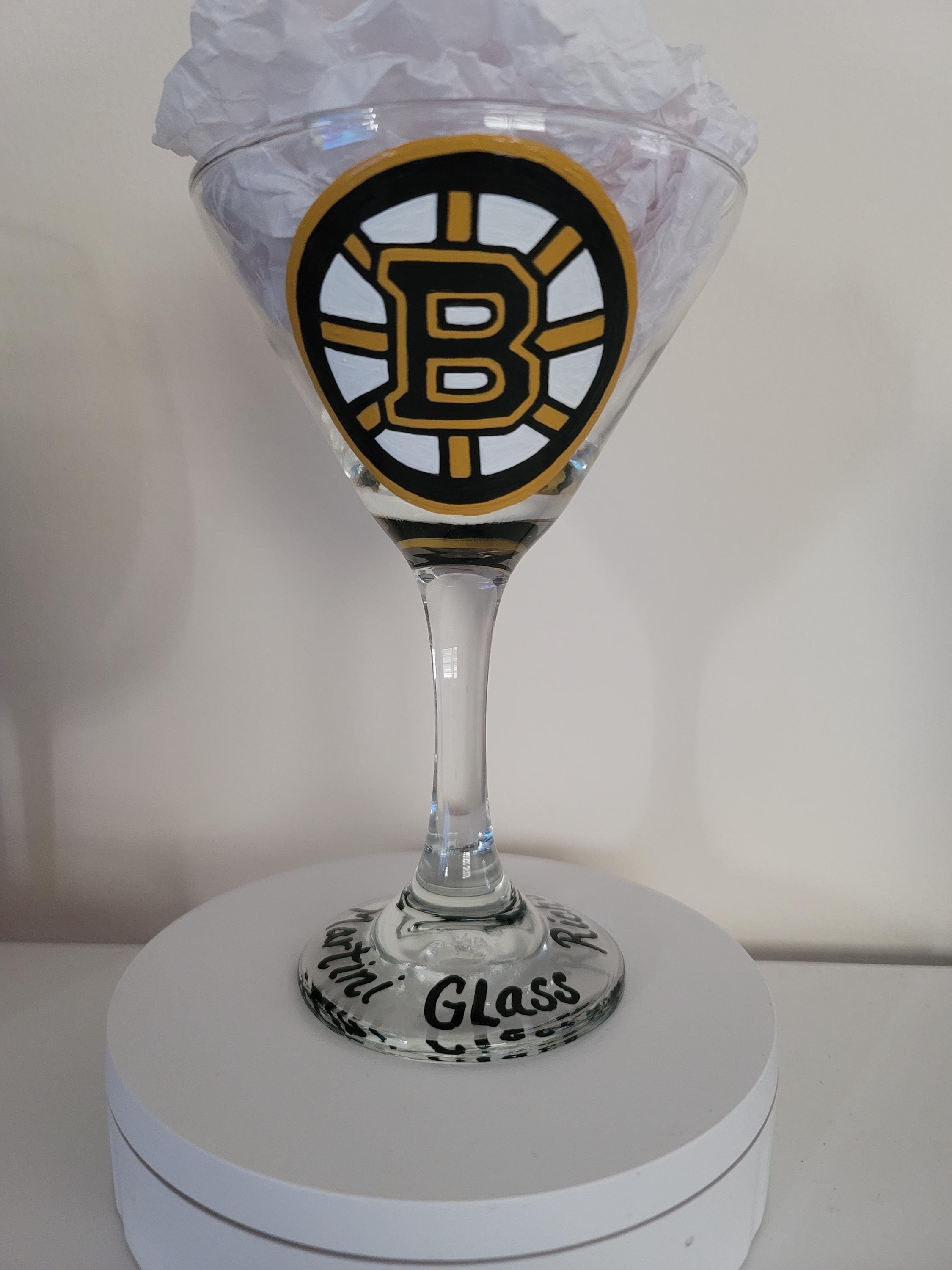 Hand Painted Boston Bruins Martini Glass, view 2