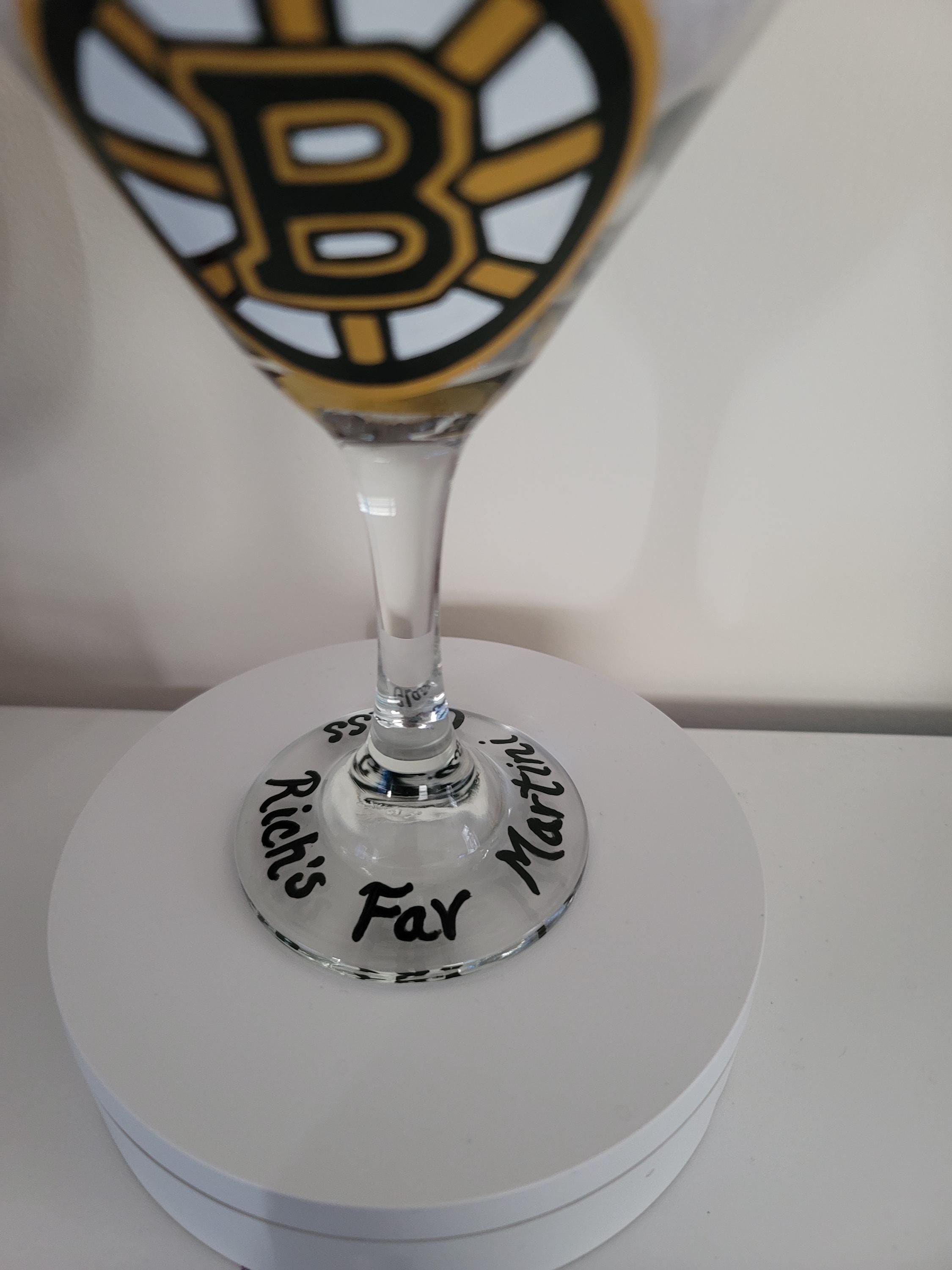 Hand Painted Boston Bruins Martini Glass, view 3