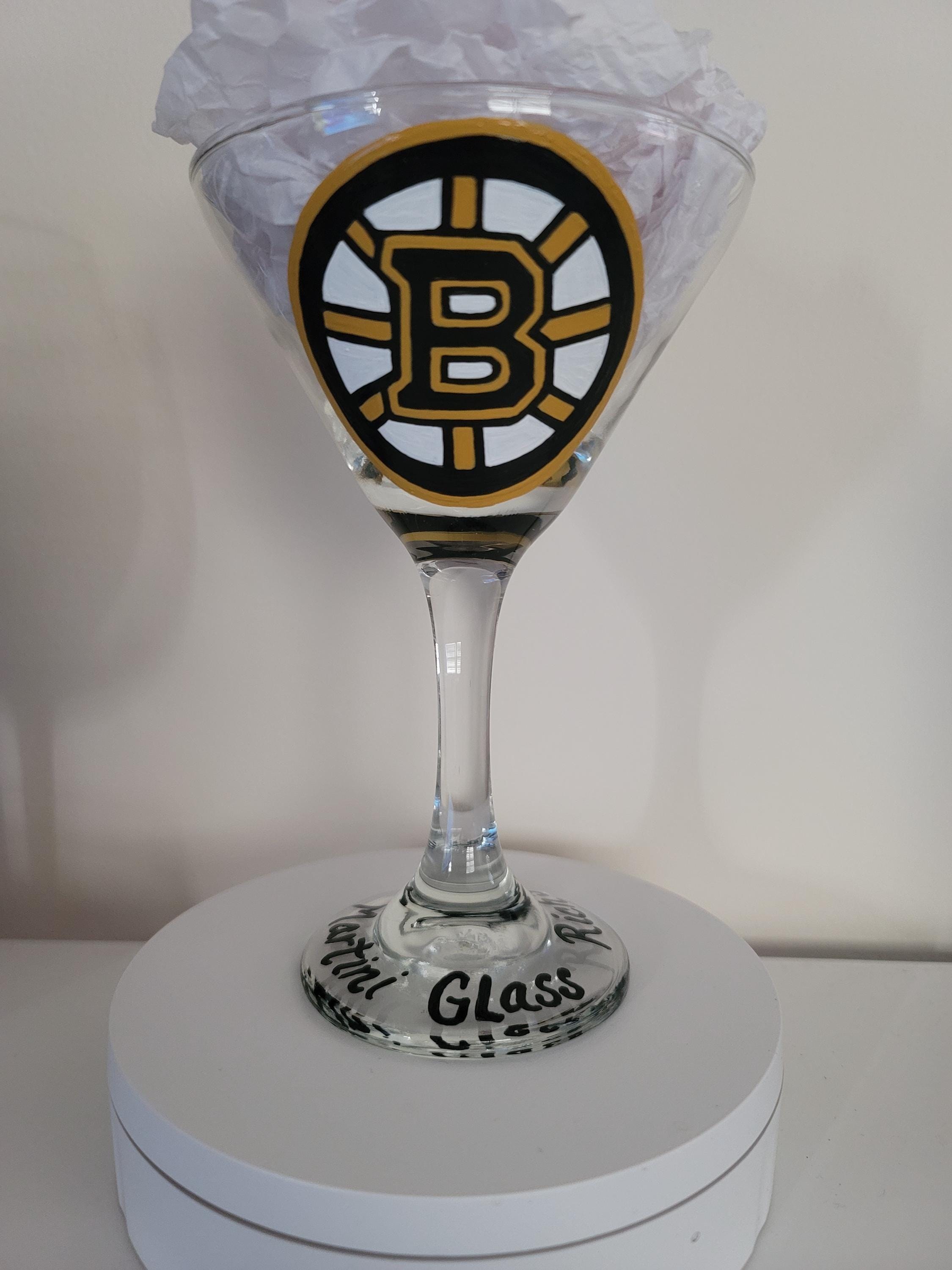 Hand Painted Boston Bruins Martini Glass, view 5
