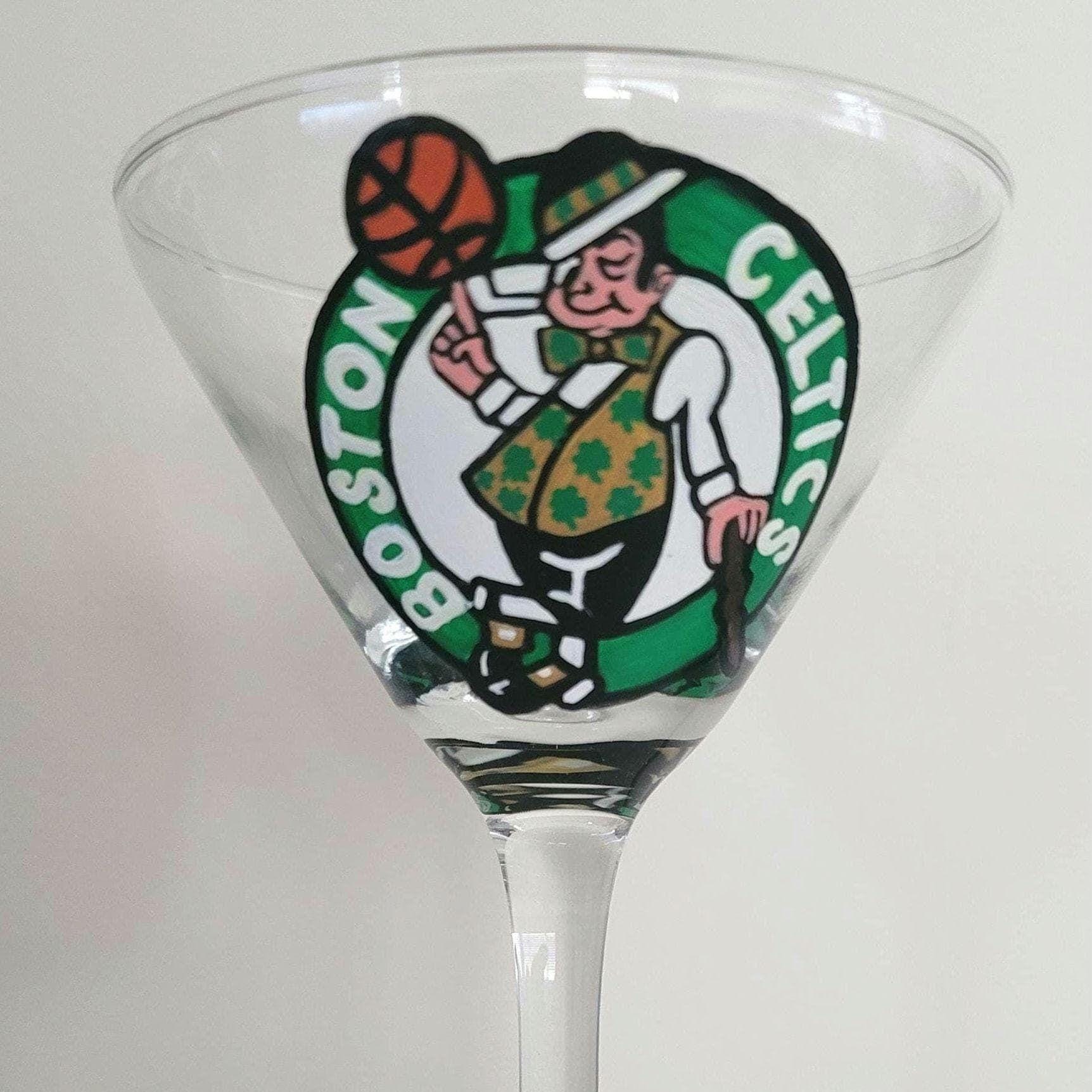 Hand Painted Boston Celtics Martini Glass, NBA Barware