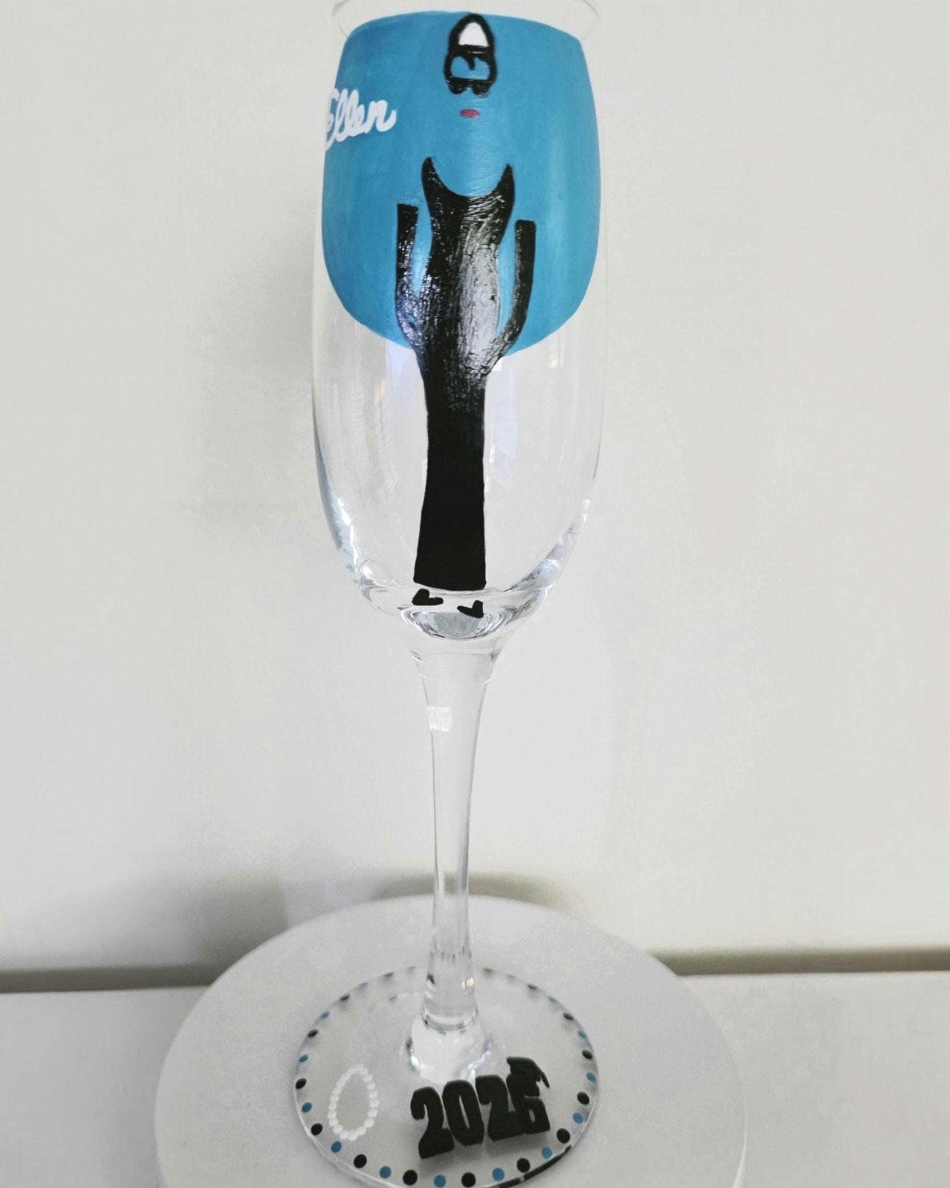 Hand Painted Breakfast at Tiffany's Champagne Glasses, Graduation Gift/Class of 2026/Graduation Tea, view 2