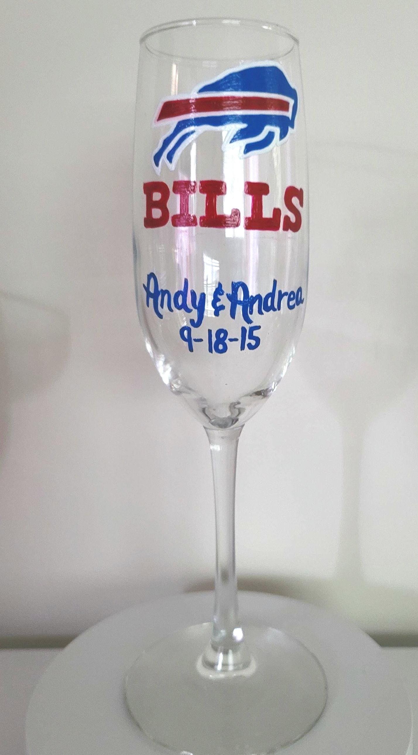 Hand Painted Buffalo Bills Champagne Glass, Wedding Gift, view 2