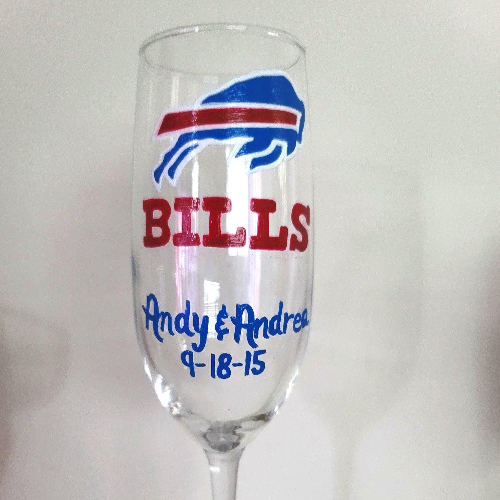 Hand Painted Buffalo Bills Champagne Glass, Wedding Gift, view 3