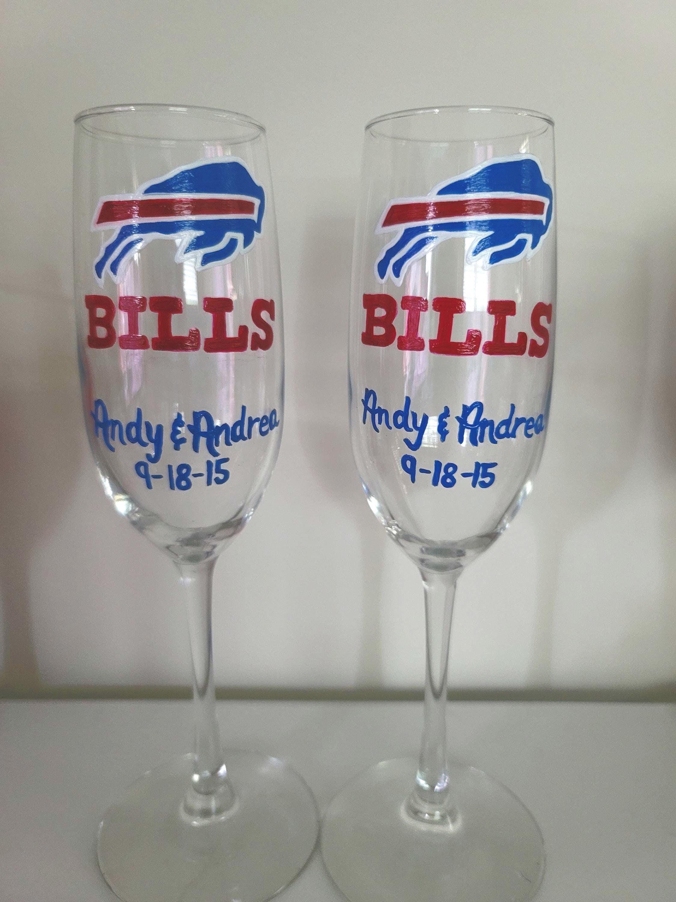 Hand Painted Buffalo Bills Champagne Glass, Wedding Gift, view 4
