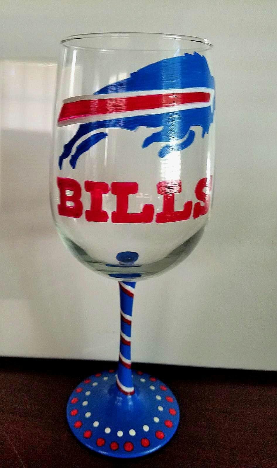 Hand Painted Buffalo Bills Wine Glass, 18 oz, view 2