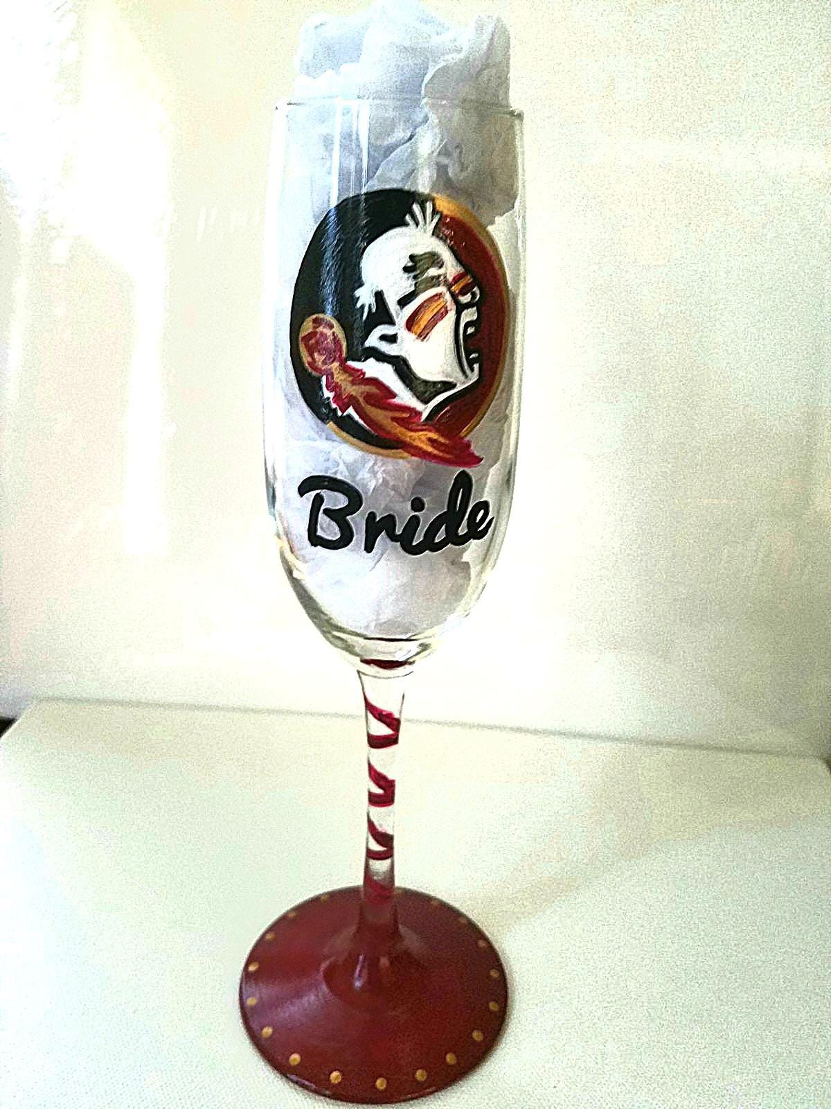 Hand Painted Champagne Glasses: Bride & Groom, Collegiate Theme, view 3