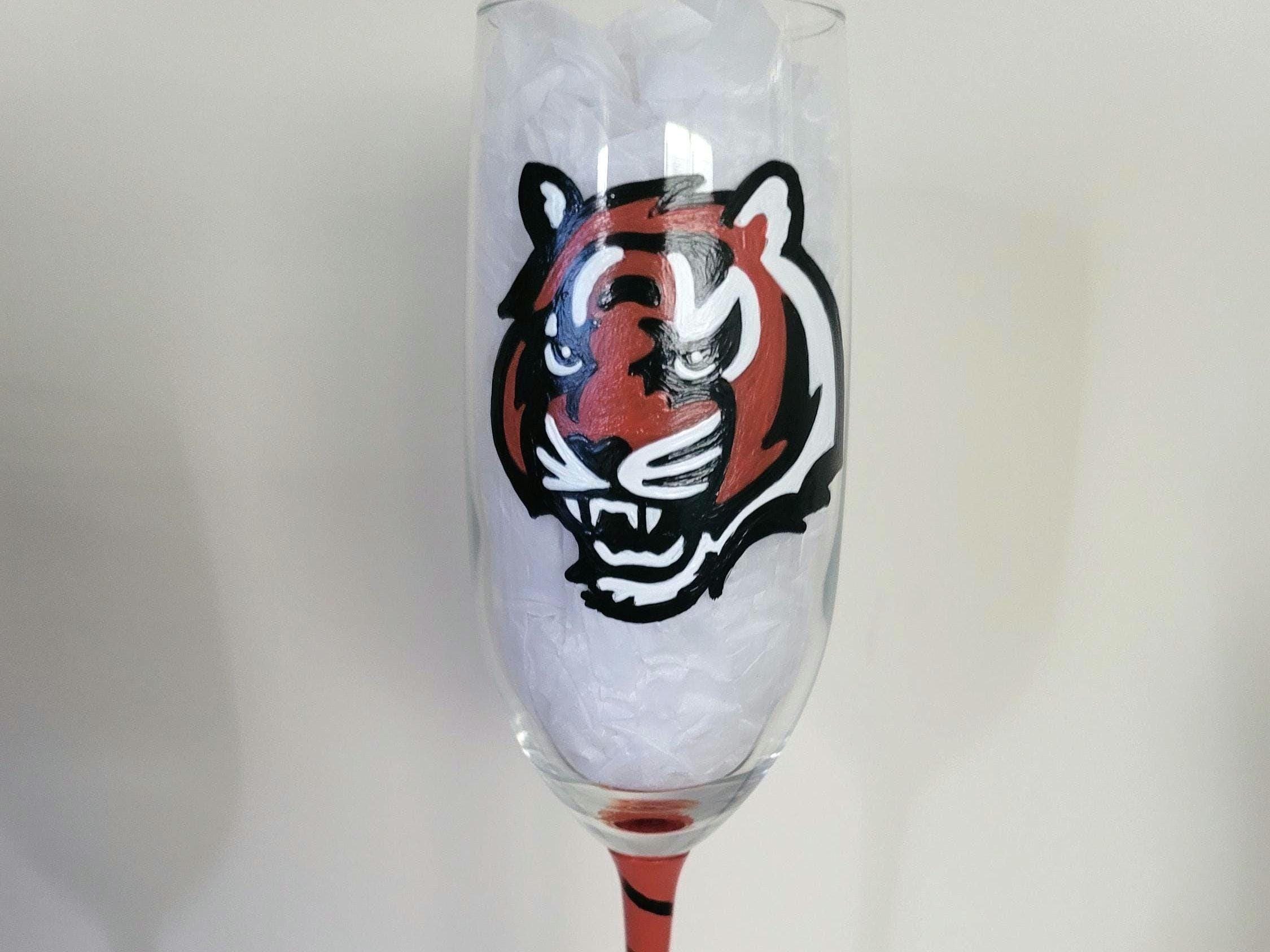 Hand Painted Cincinnati Bengals Champagne Glass, Football Gift