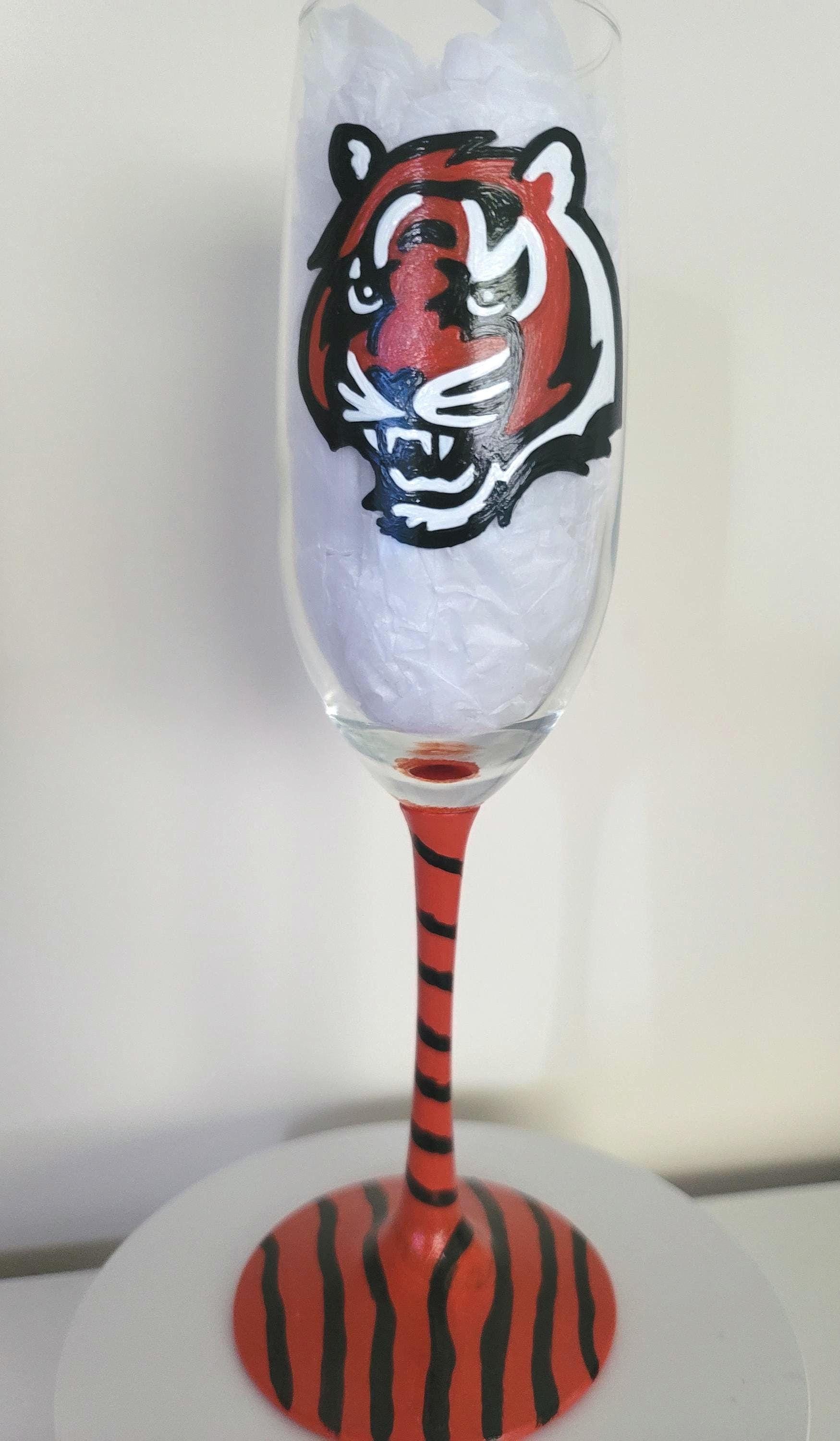 Hand Painted Cincinnati Bengals Champagne Glass, Football Gift, view 2