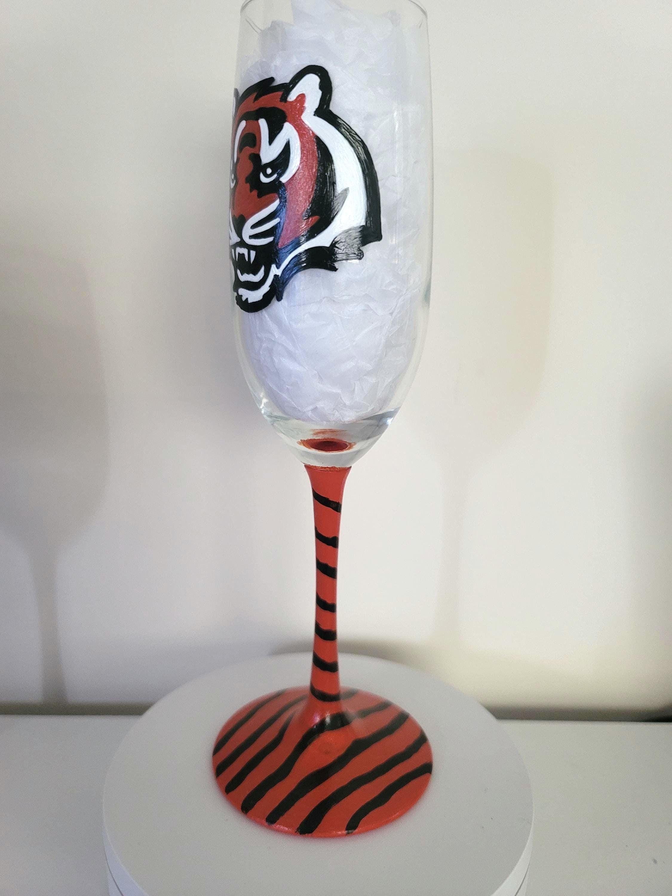 Hand Painted Cincinnati Bengals Champagne Glass, Football Gift, view 3