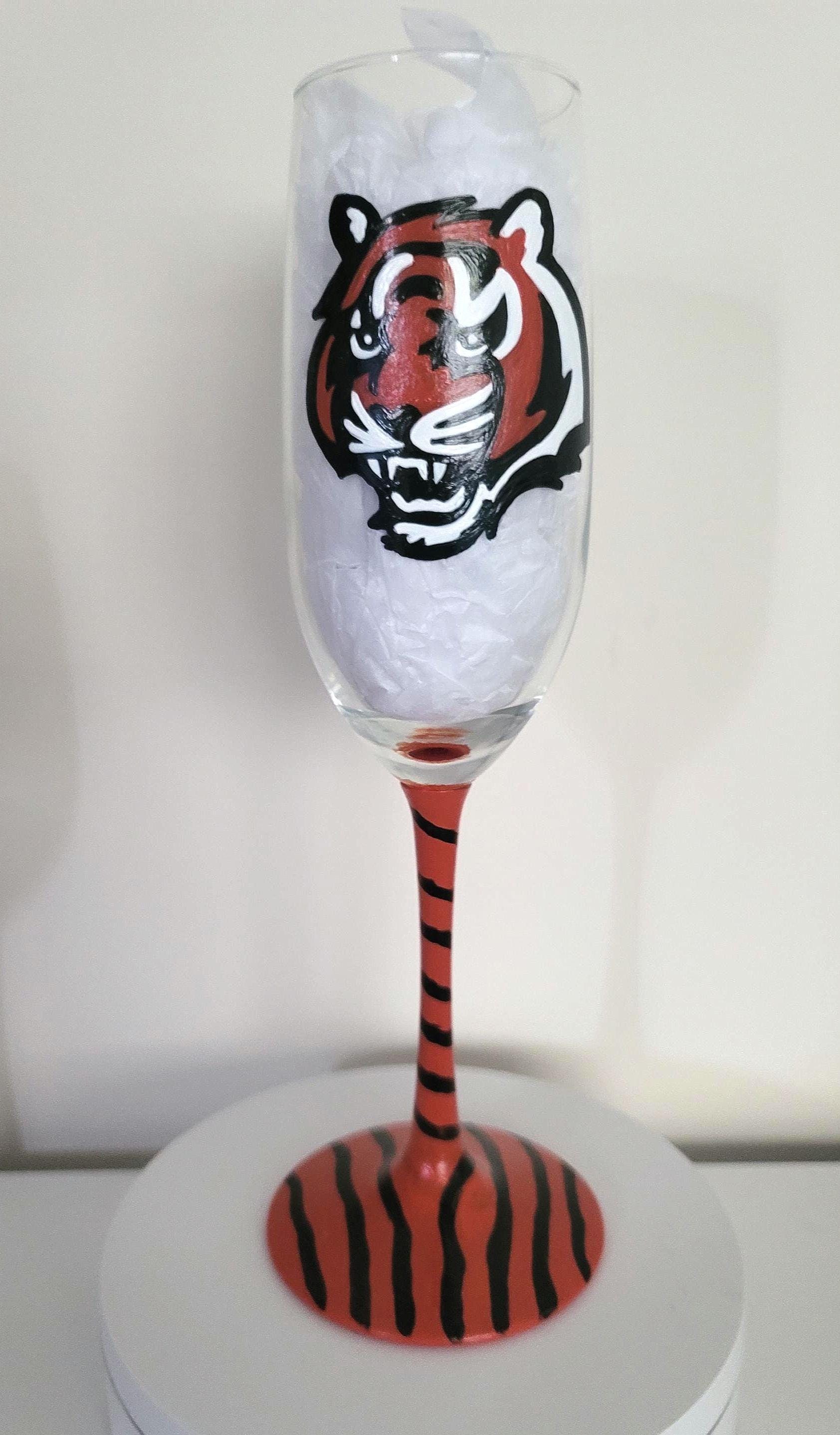 Hand Painted Cincinnati Bengals Champagne Glass, Football Gift, view 4