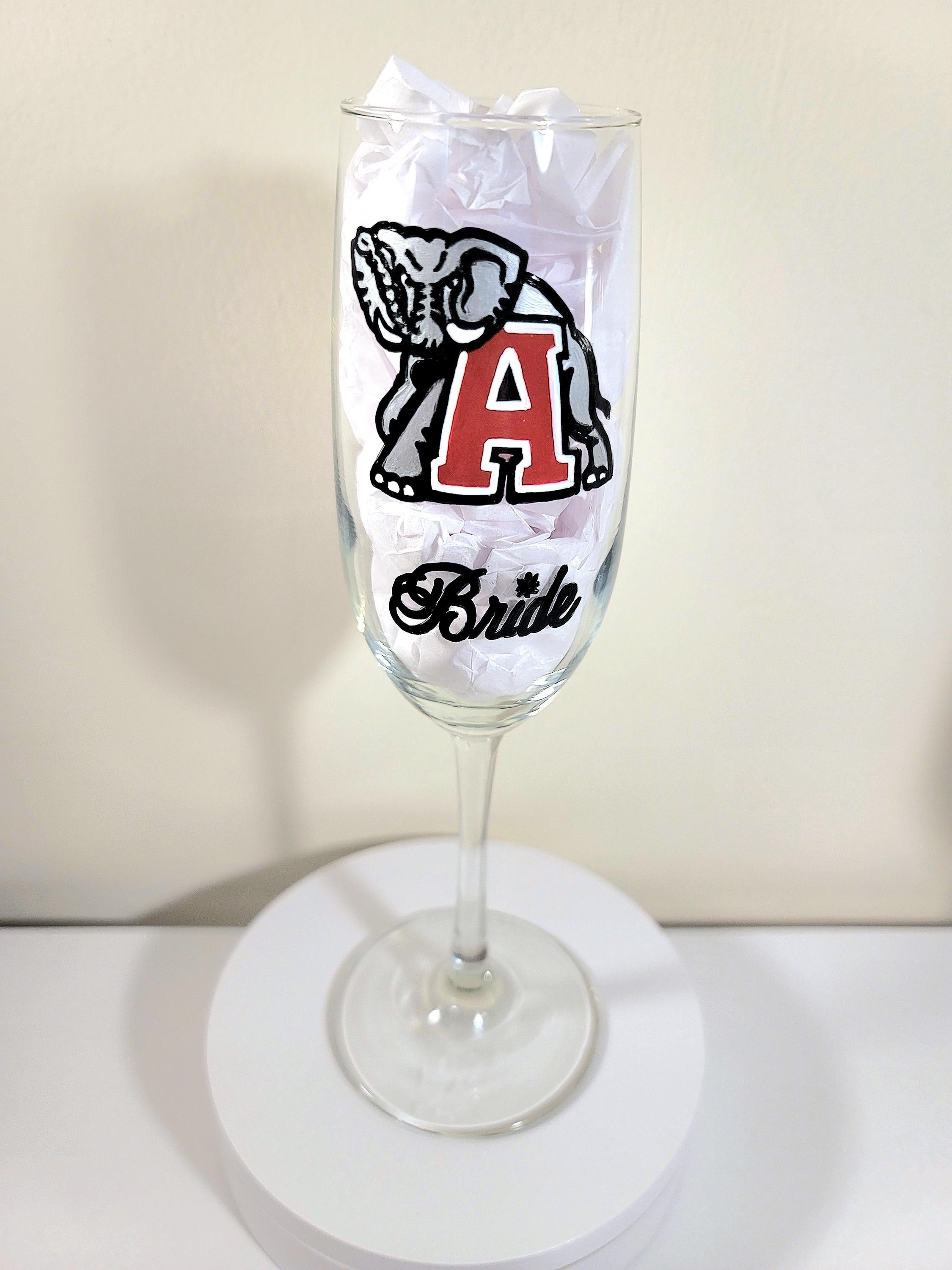 Hand Painted College Champagne Glasses, Bride and Groom Set, view 2