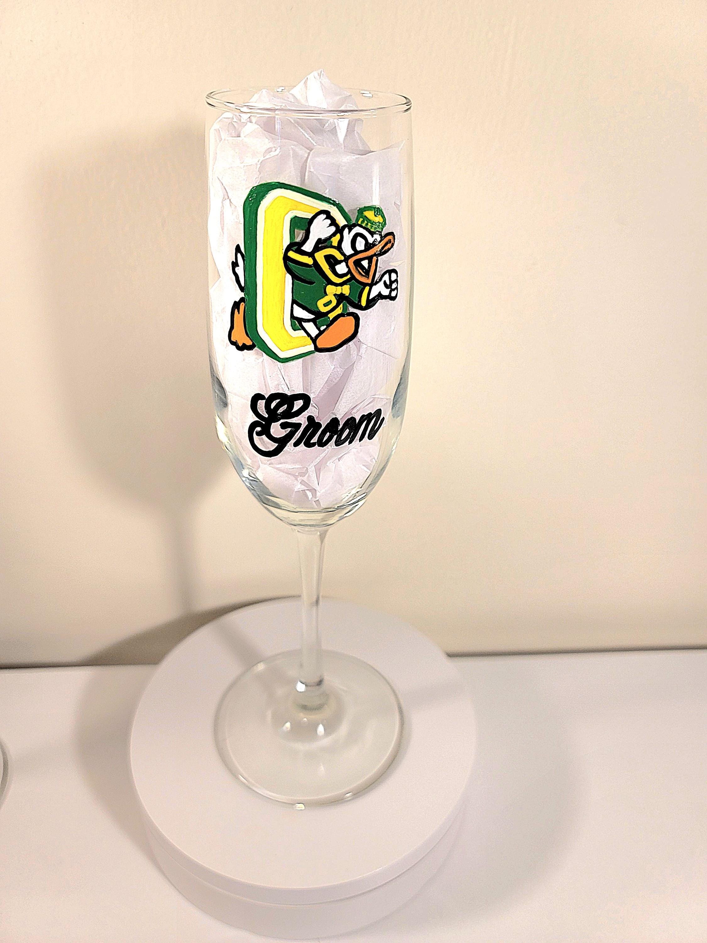 Hand Painted College Champagne Glasses, Bride and Groom Set, view 3