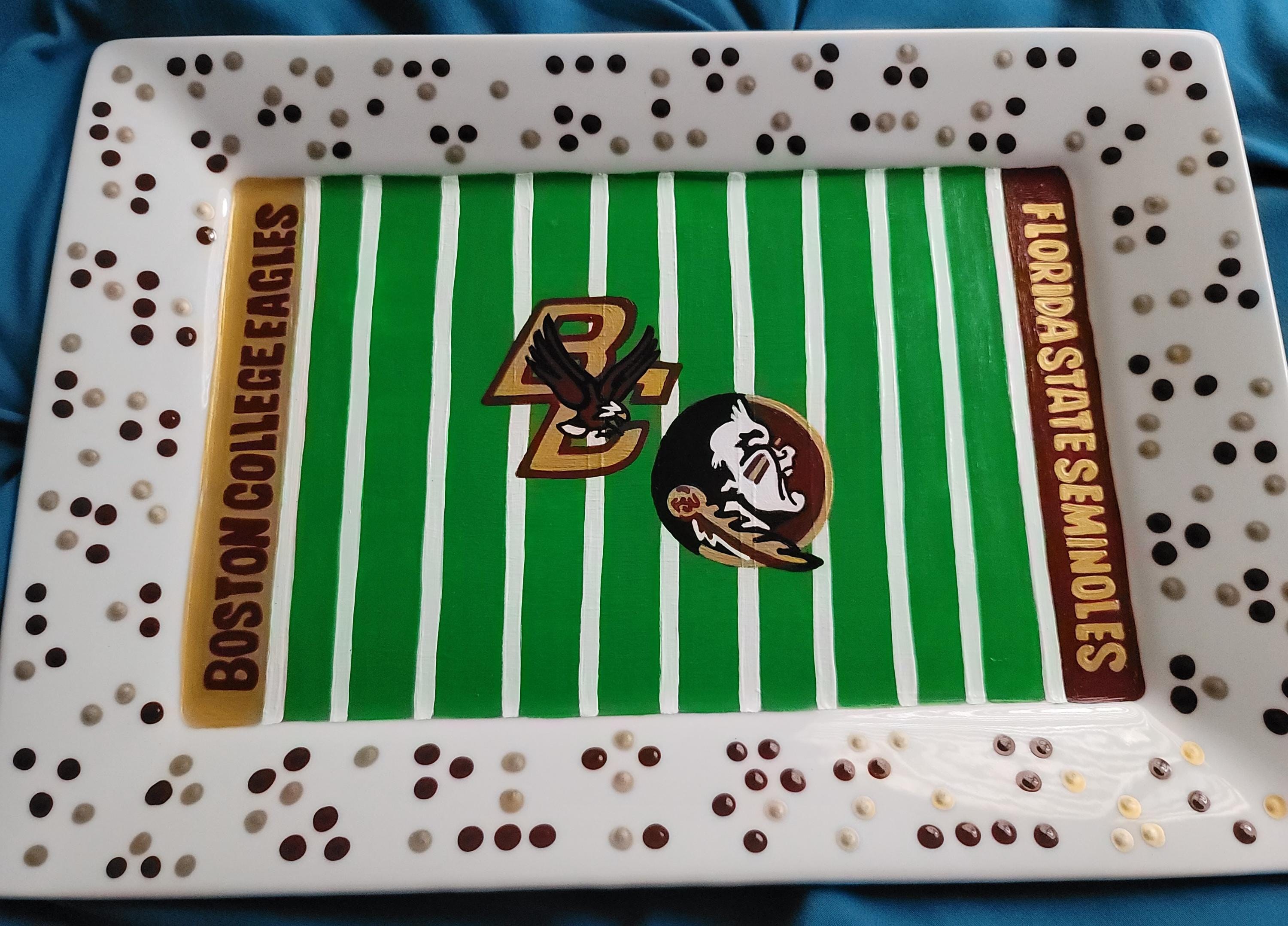 Hand Painted Dual Team Football Field Ceramic Platter (10x14), view 3