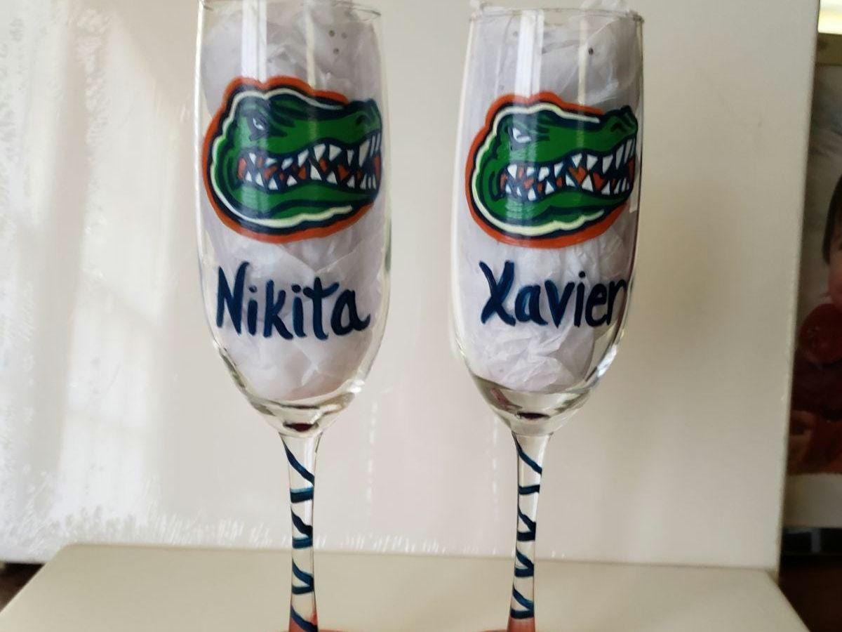 Hand Painted Florida Gators Champagne Glass, 8 oz, Custom Gift, view 2