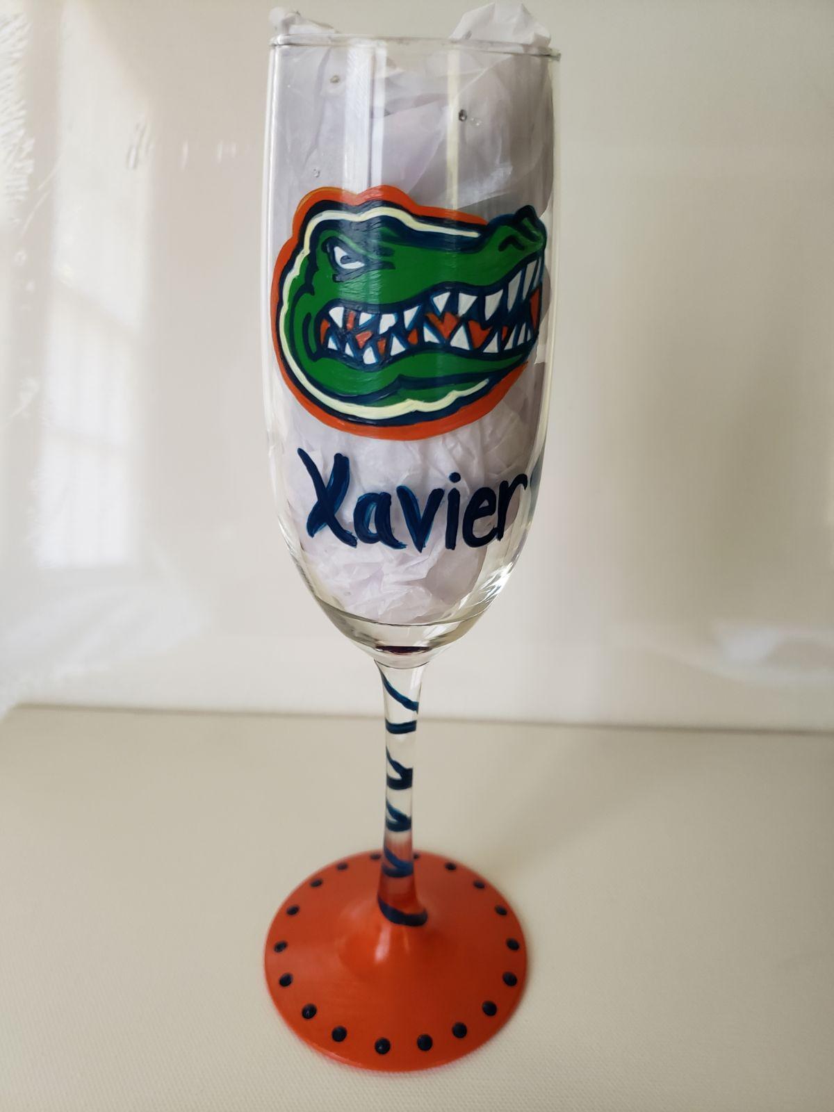 Hand Painted Florida Gators Champagne Glass, 8 oz, Custom Gift, view 4