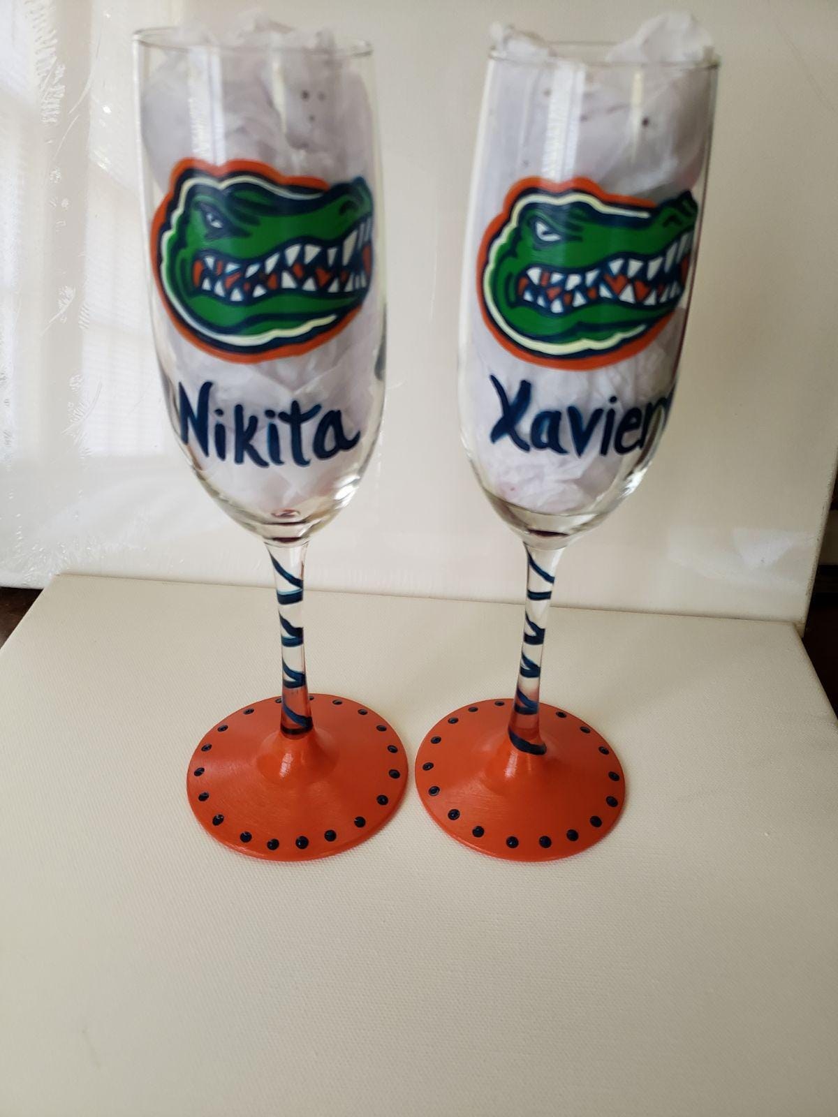 Hand Painted Florida Gators Champagne Glass, 8 oz, Custom Gift, view 5