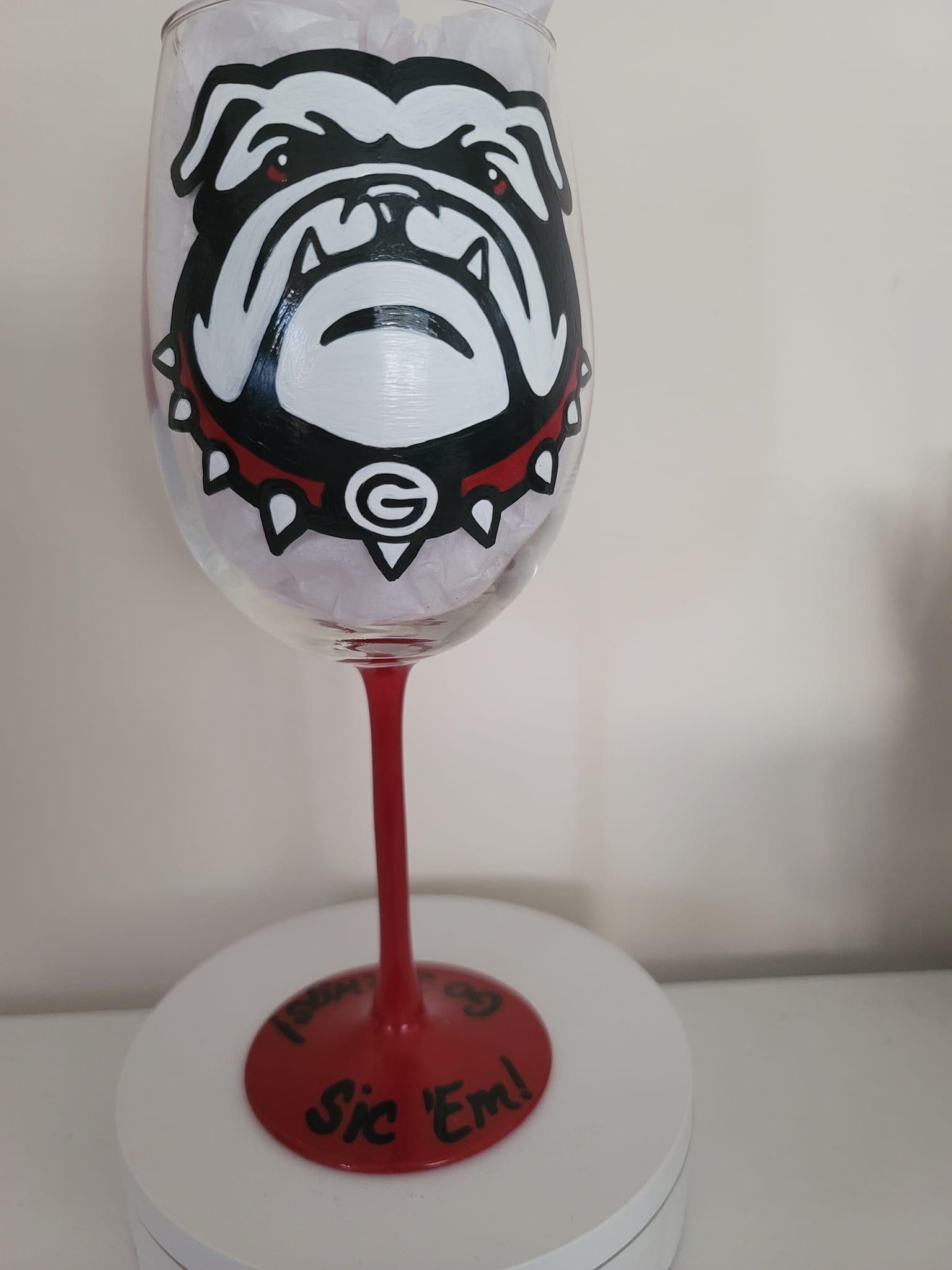 Hand Painted Georgia Bulldogs Double Sided Wine Glass /Gift for Her/Gift for Him/Christmas Gift/ Barware/College Graduation Gift, view 3