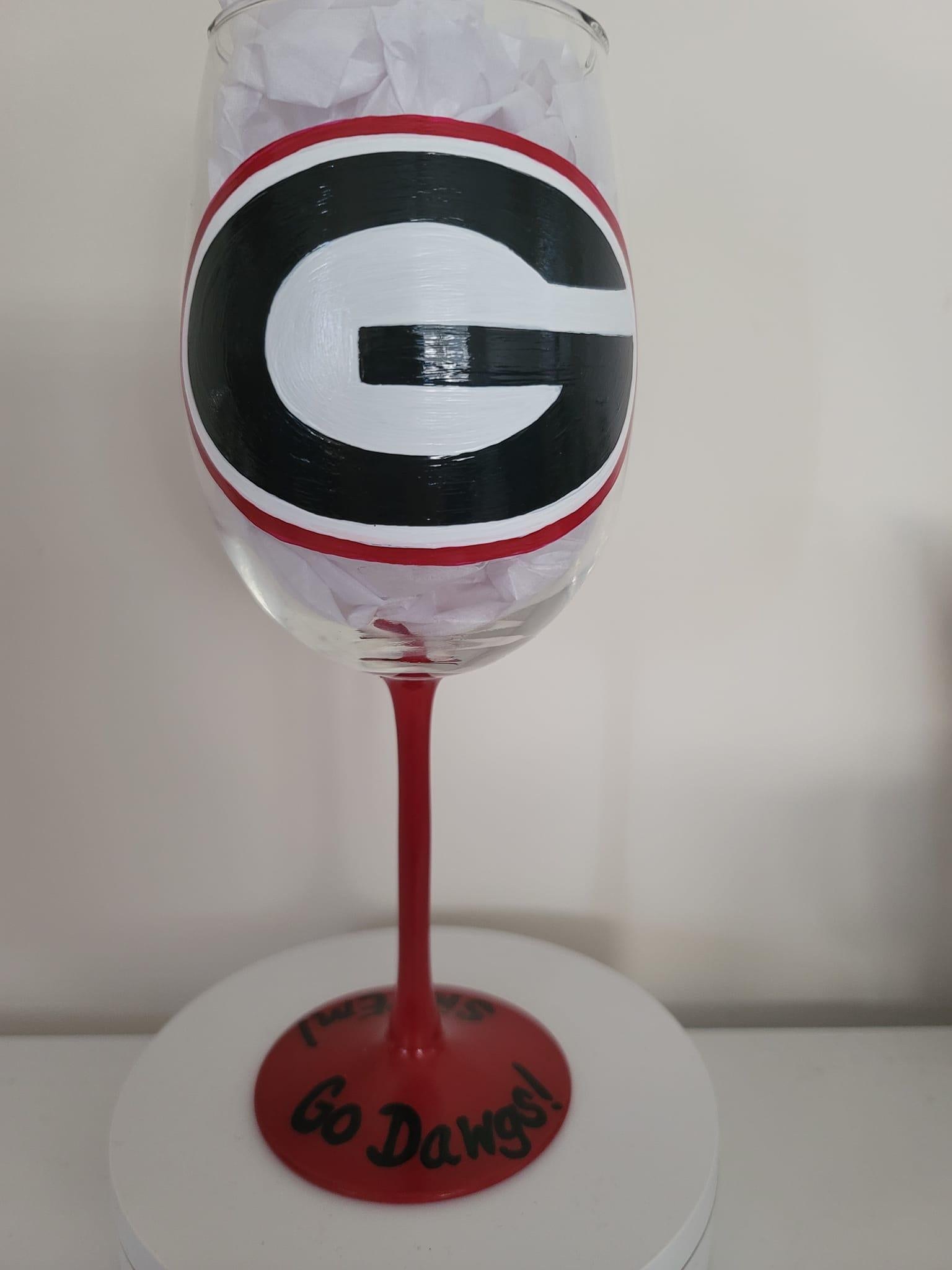 Hand Painted Georgia Bulldogs Double Sided Wine Glass /Gift for Her/Gift for Him/Christmas Gift/ Barware/College Graduation Gift, view 4