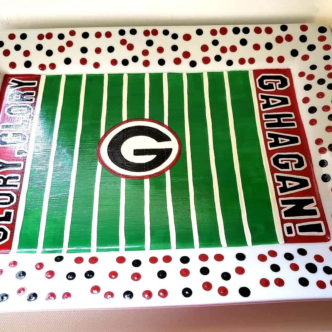 Hand-Painted Georgia Bulldogs Serving Platter, College Football Plate