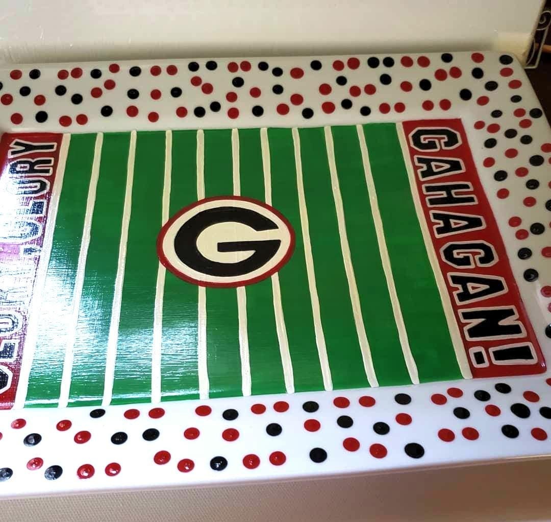 Hand-Painted Georgia Bulldogs Serving Platter, College Football Plate, view 2