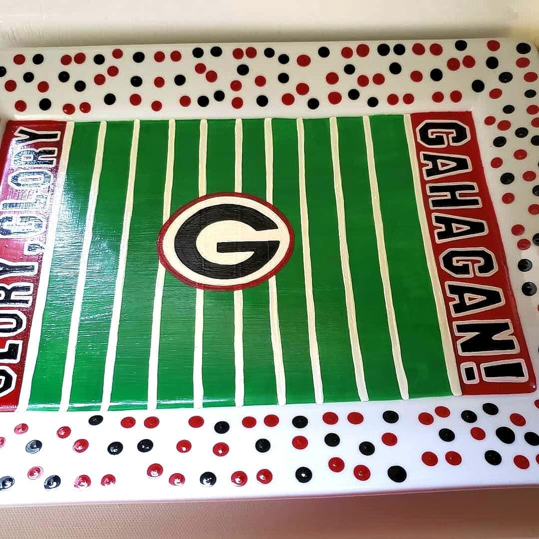 Hand-Painted Georgia Bulldogs Serving Platter, College Football Plate, view 3