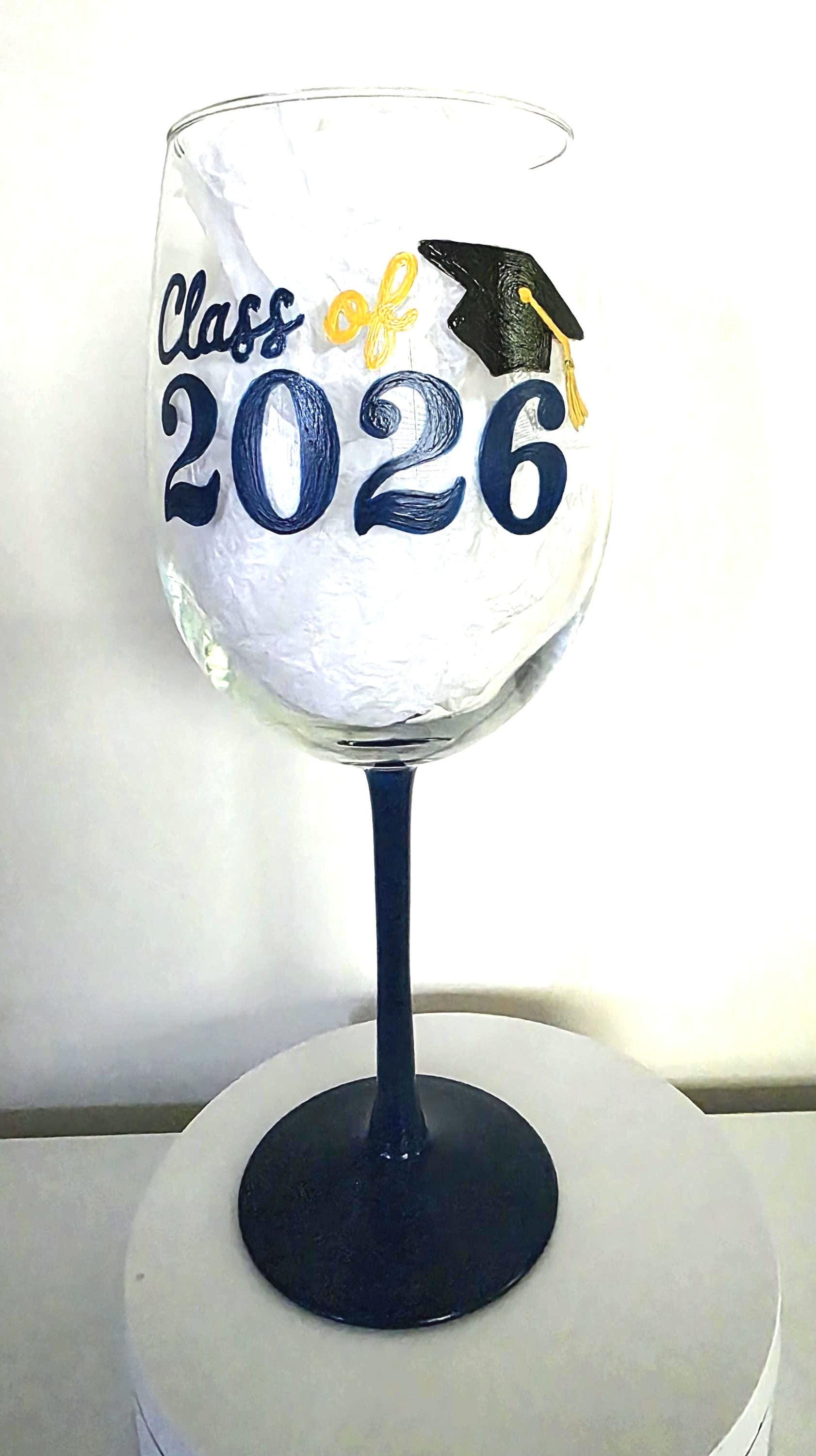 Hand Painted Graduation Wine Glass, Personalized College Grad Gift/Class of 2026, view 3