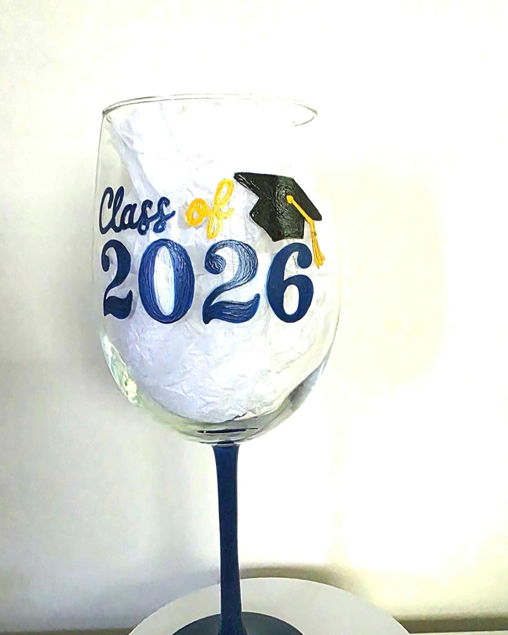 Hand Painted Graduation Wine Glass, Personalized College Grad Gift/Class of 2026