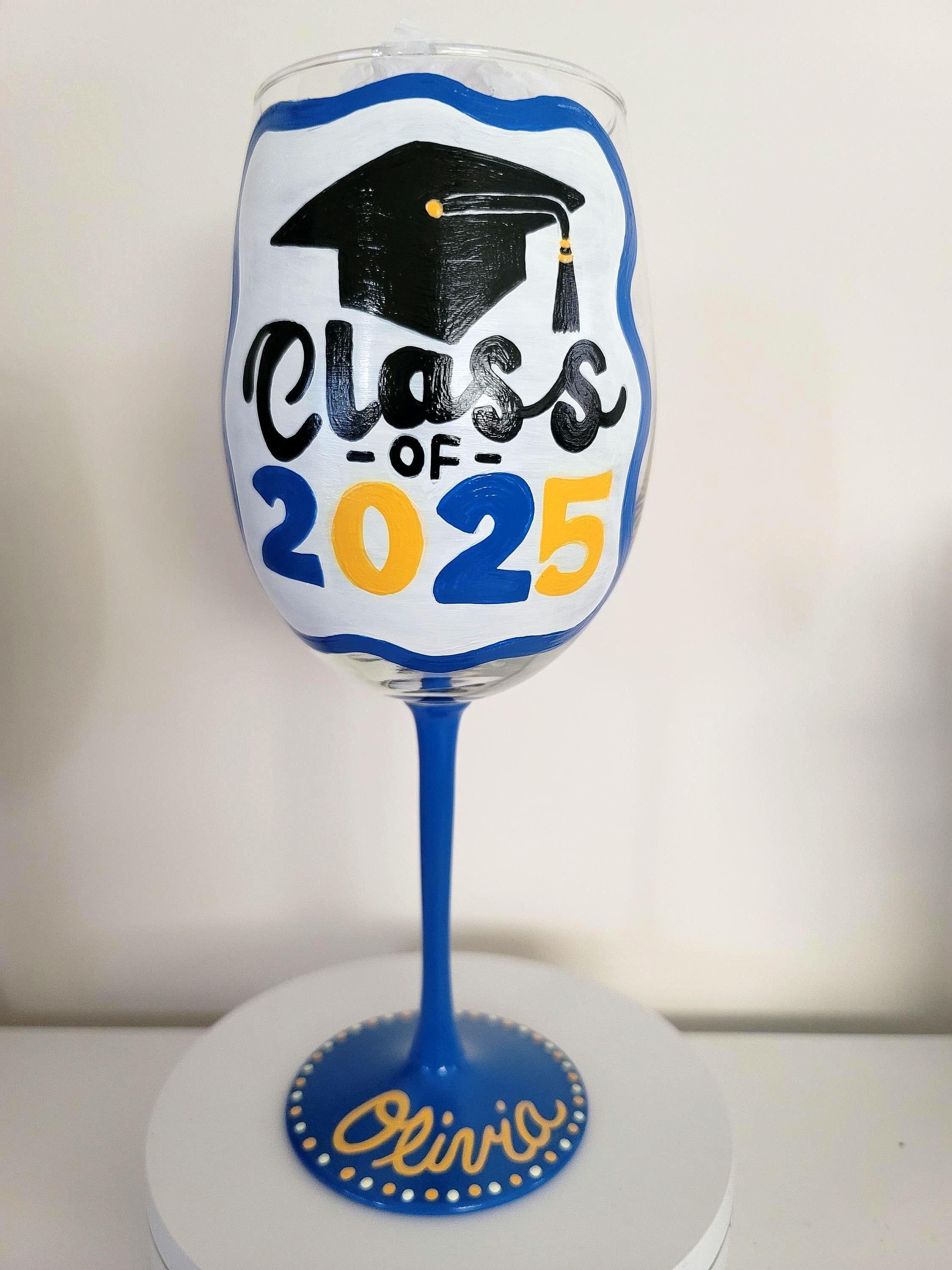 Hand Painted Graduation Wine Glass, Personalized College Grad Gift/Class of 2026, view 2