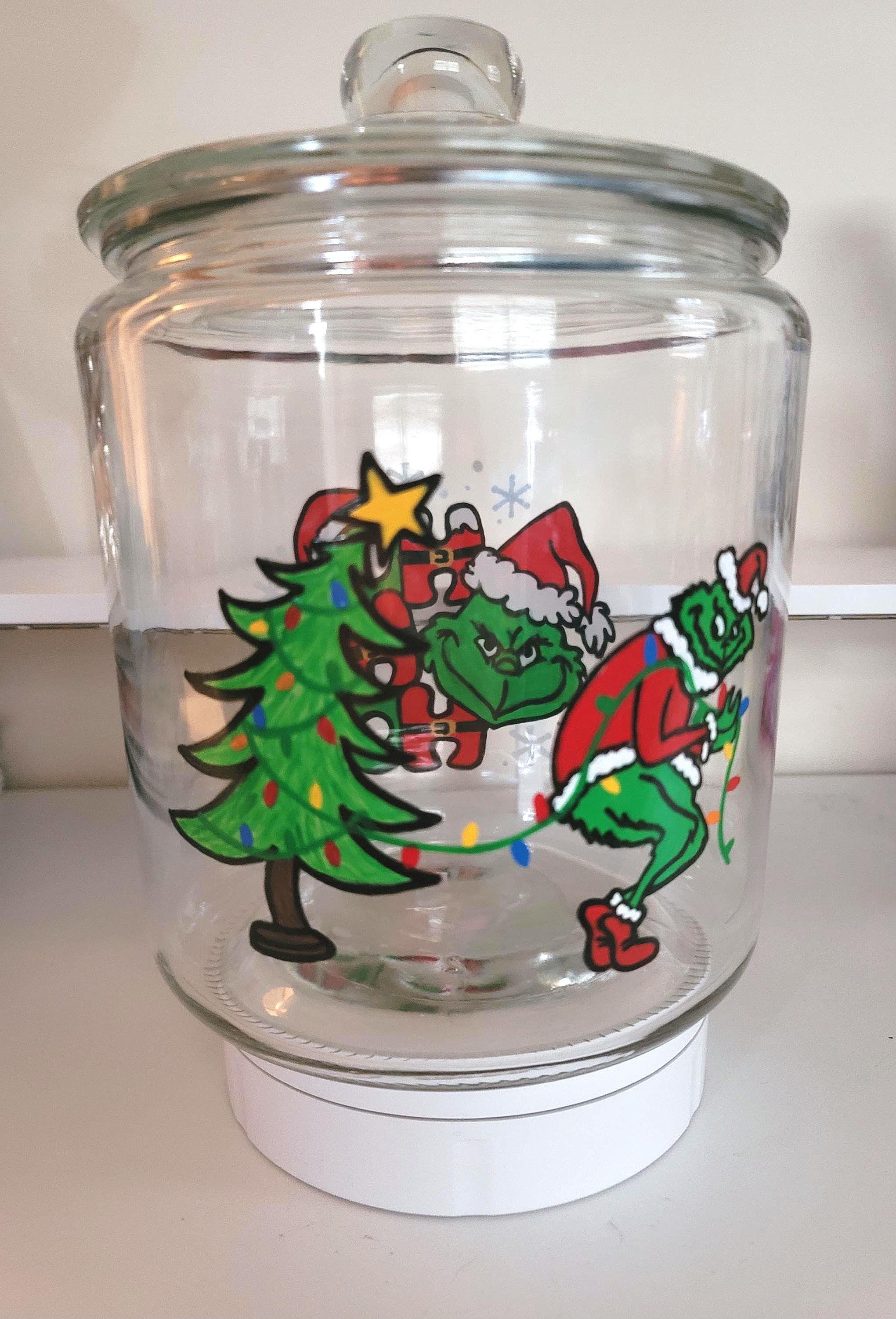 Hand Painted Grinch Christmas Cookie Jar: Holiday Candy Storage, view 2