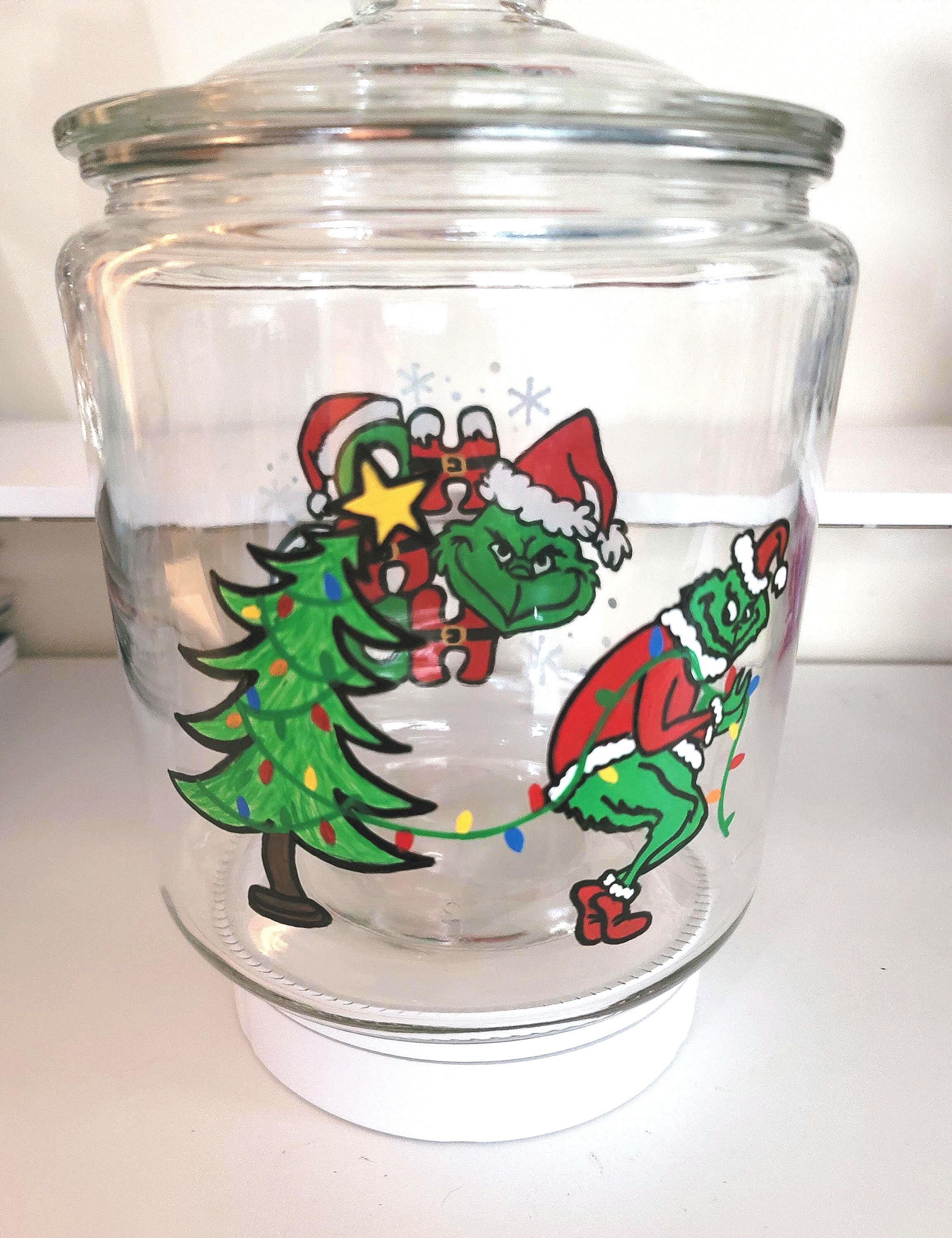 Hand Painted Grinch Christmas Cookie Jar: Holiday Candy Storage, view 4