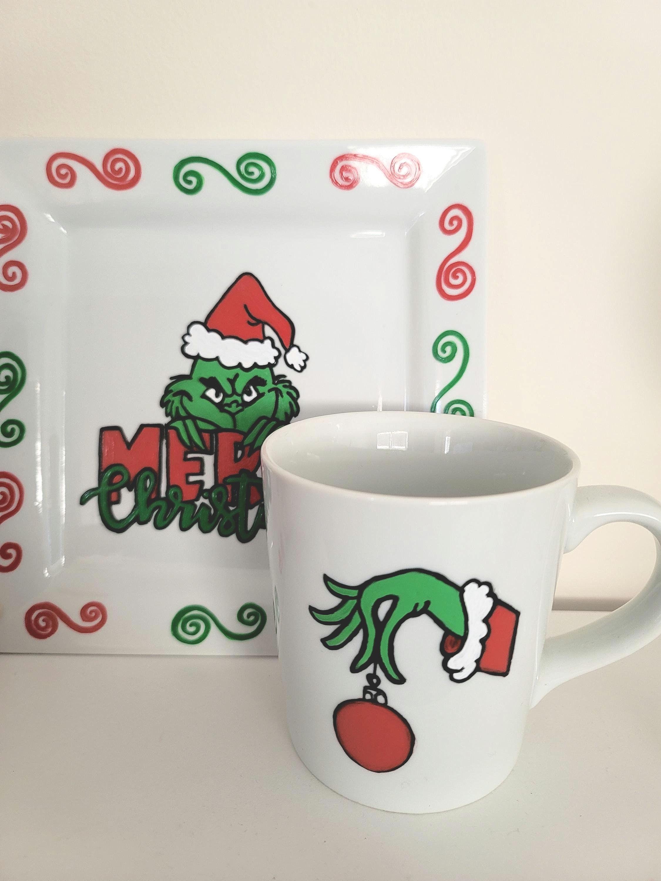 Hand Painted Grinch Plate and Mug Set, Christmas Gift, view 3