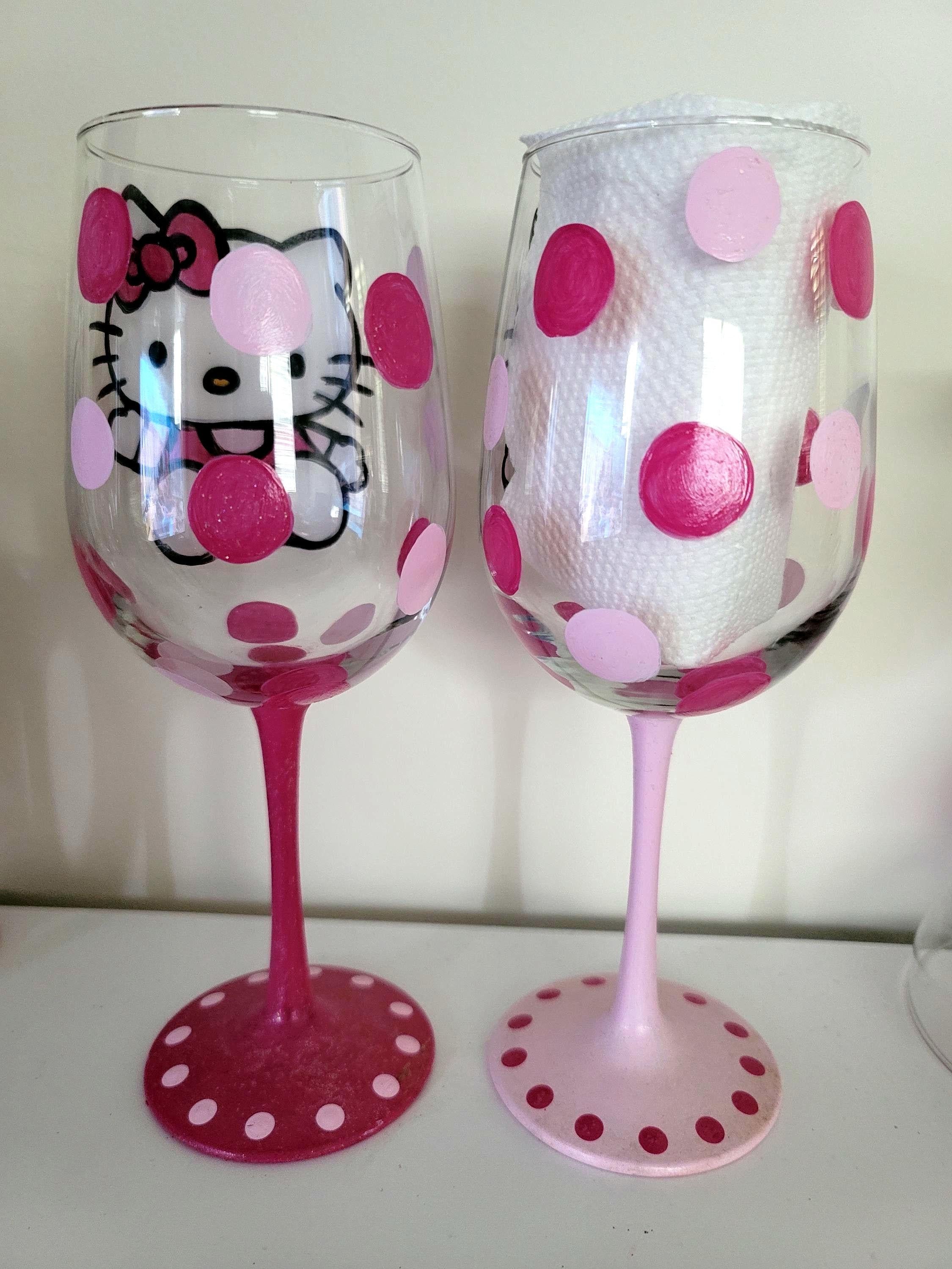 Hand Painted Hello Kitty Wine Glasses/ 18 oz/Glassware/Hello Kitty/Gift for her/Birthday/Mothers Day/Christmas Gift Glass/Bling Wine Glass, view 4