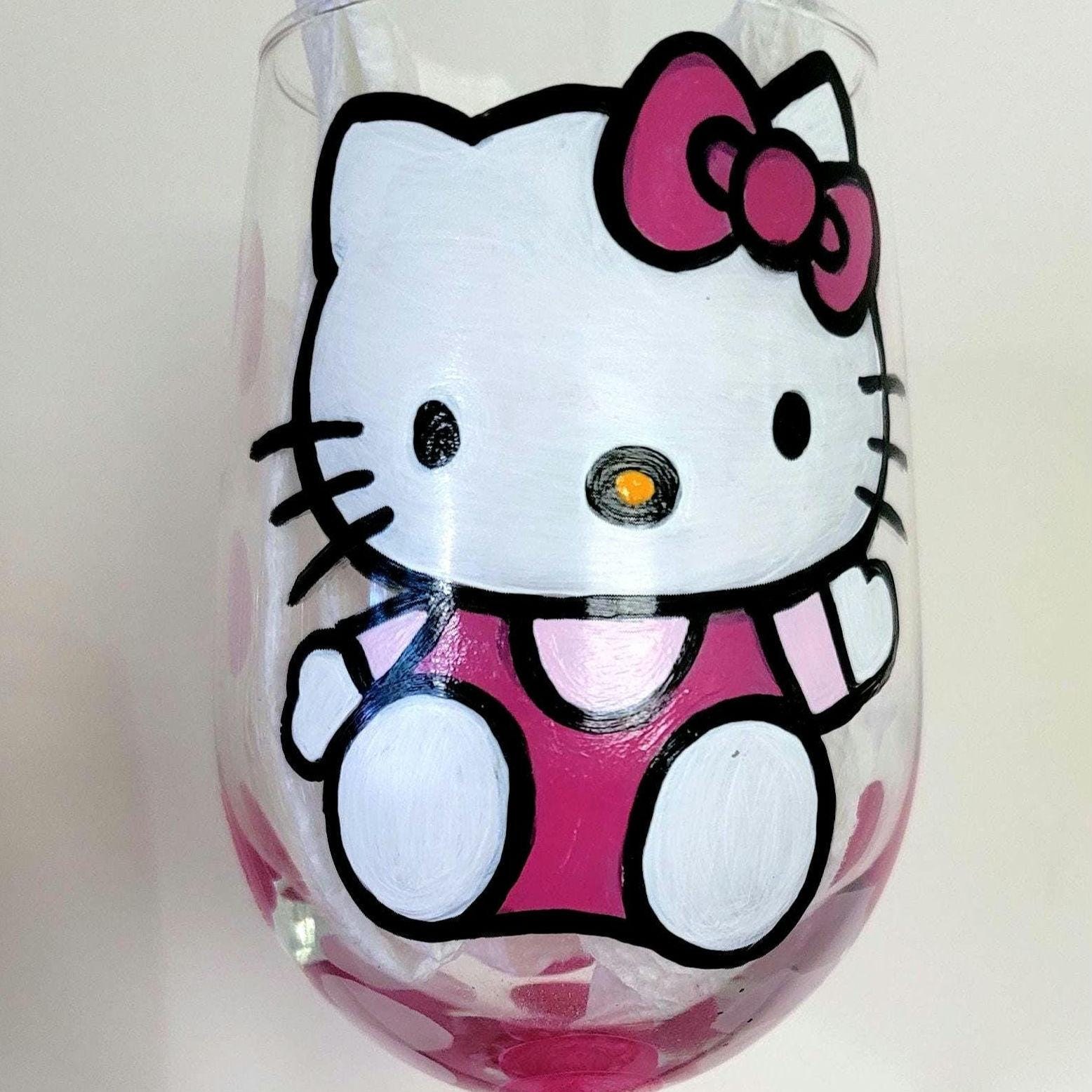 Hand Painted Hello Kitty Wine Glasses/ 18 oz/Glassware/Hello Kitty/Gift for her/Birthday/Mothers Day/Christmas Gift Glass/Bling Wine Glass, view 2