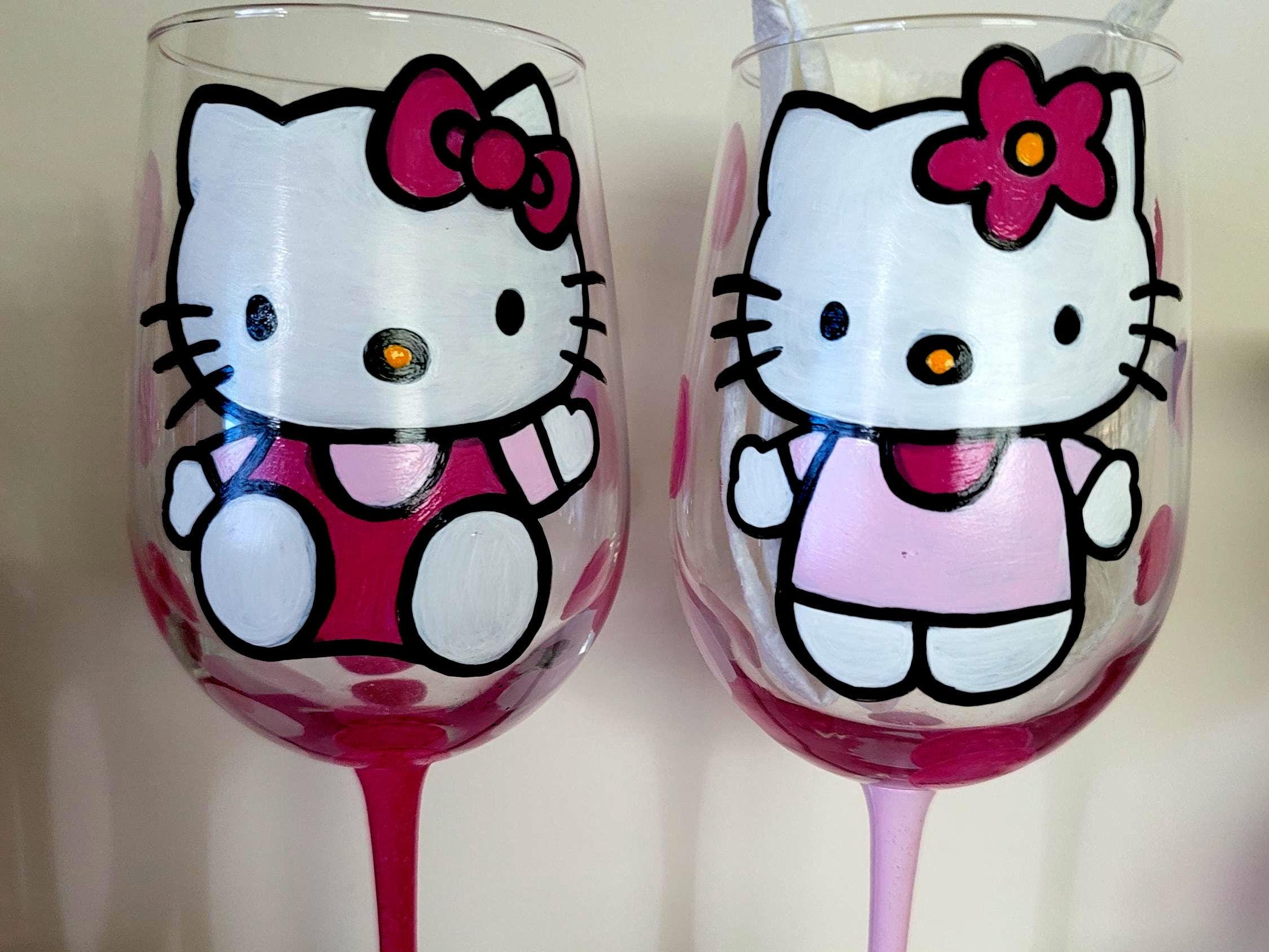 Hand Painted Hello Kitty Wine Glasses/ 18 oz/Glassware/Hello Kitty/Gift for her/Birthday/Mothers Day/Christmas Gift Glass/Bling Wine Glass, view 3
