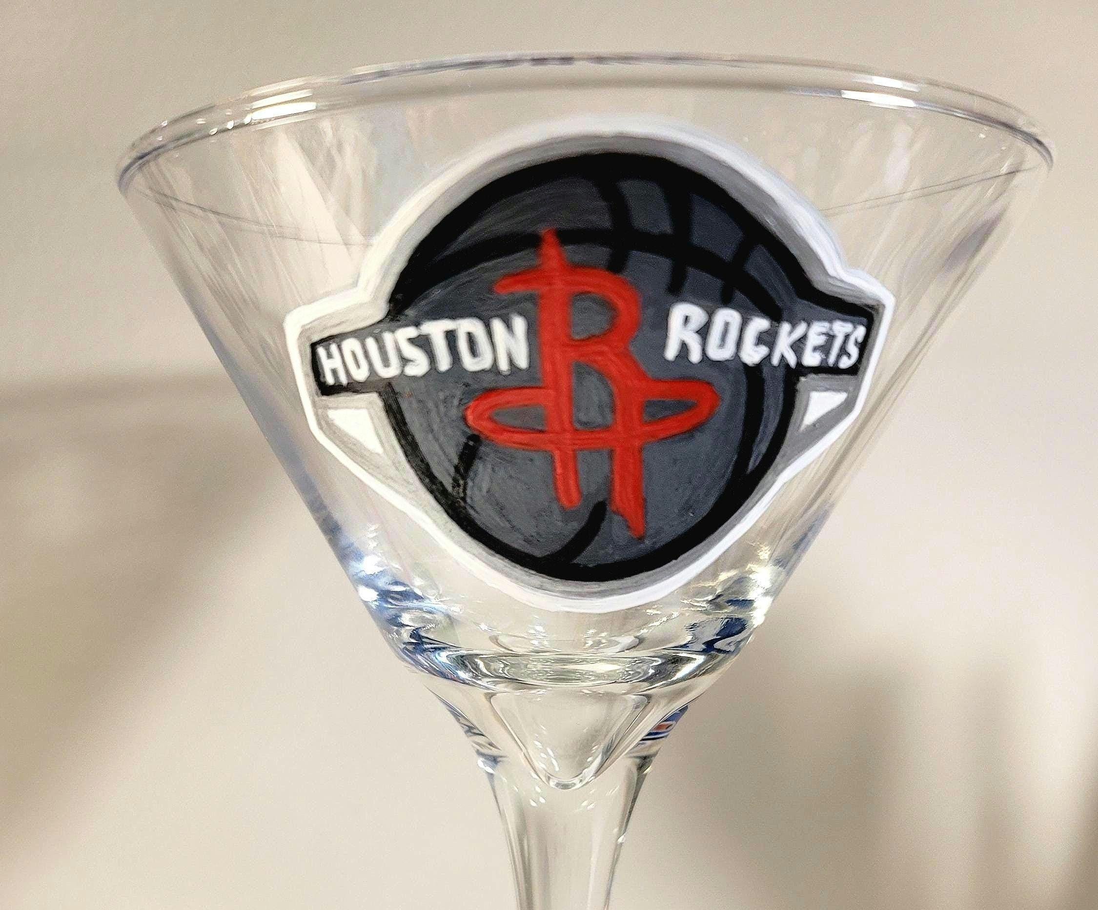 Hand Painted Houston Rockets Martini Glass, NBA Barware