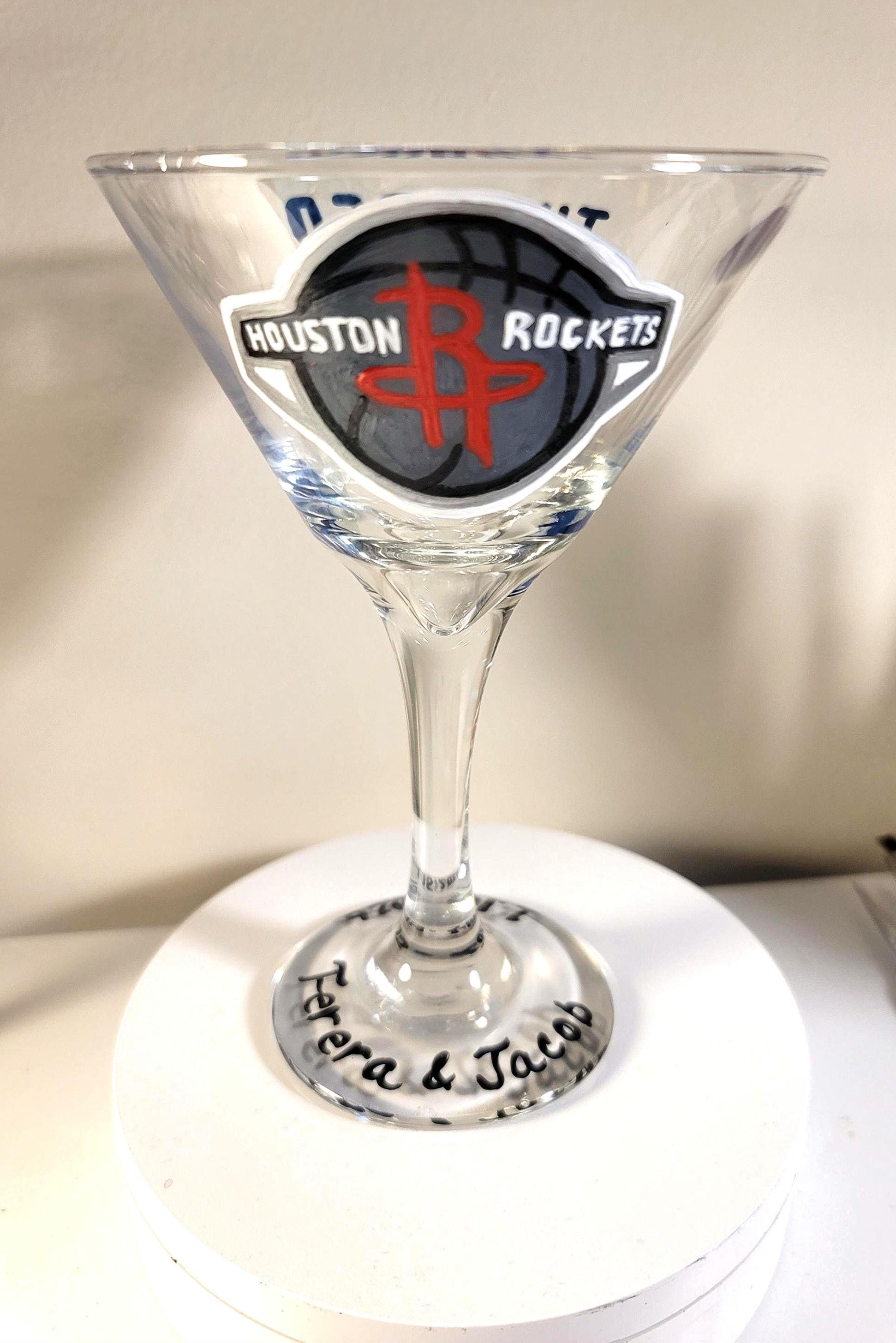 Hand Painted Houston Rockets Martini Glass, NBA Barware, view 2