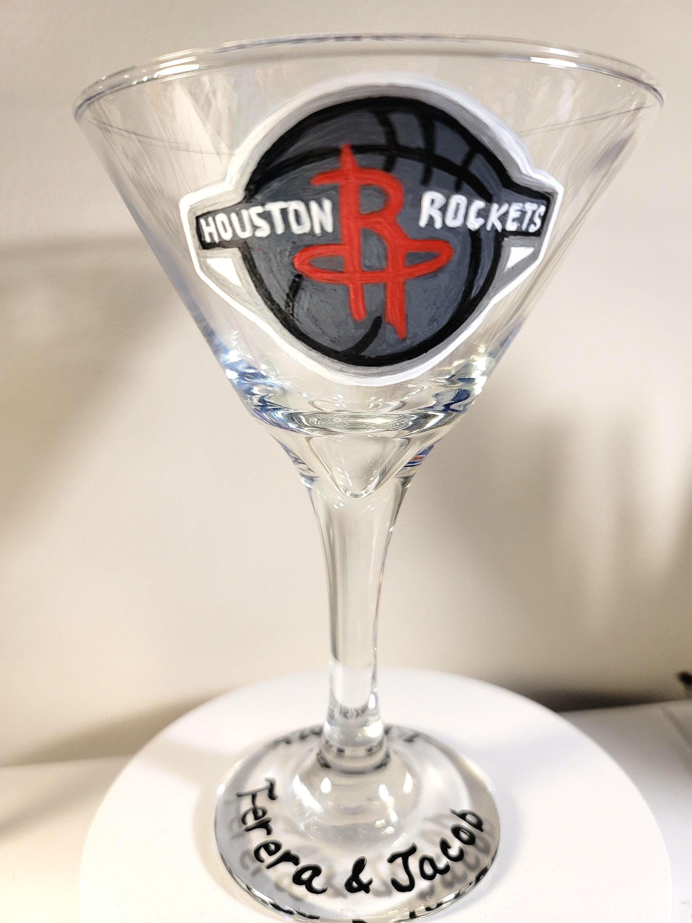 Hand Painted Houston Rockets Martini Glass, NBA Barware, view 3