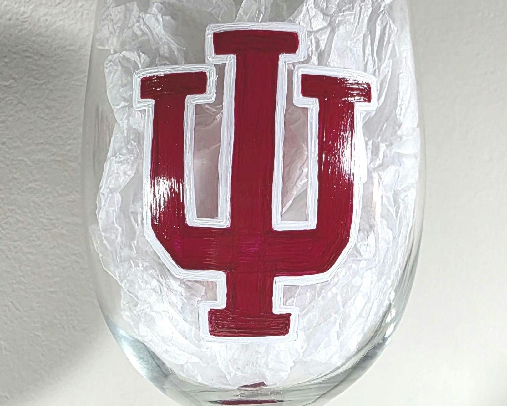 Hand Painted Indiana Hoosiers Wine Glass, 18 oz, College Sports