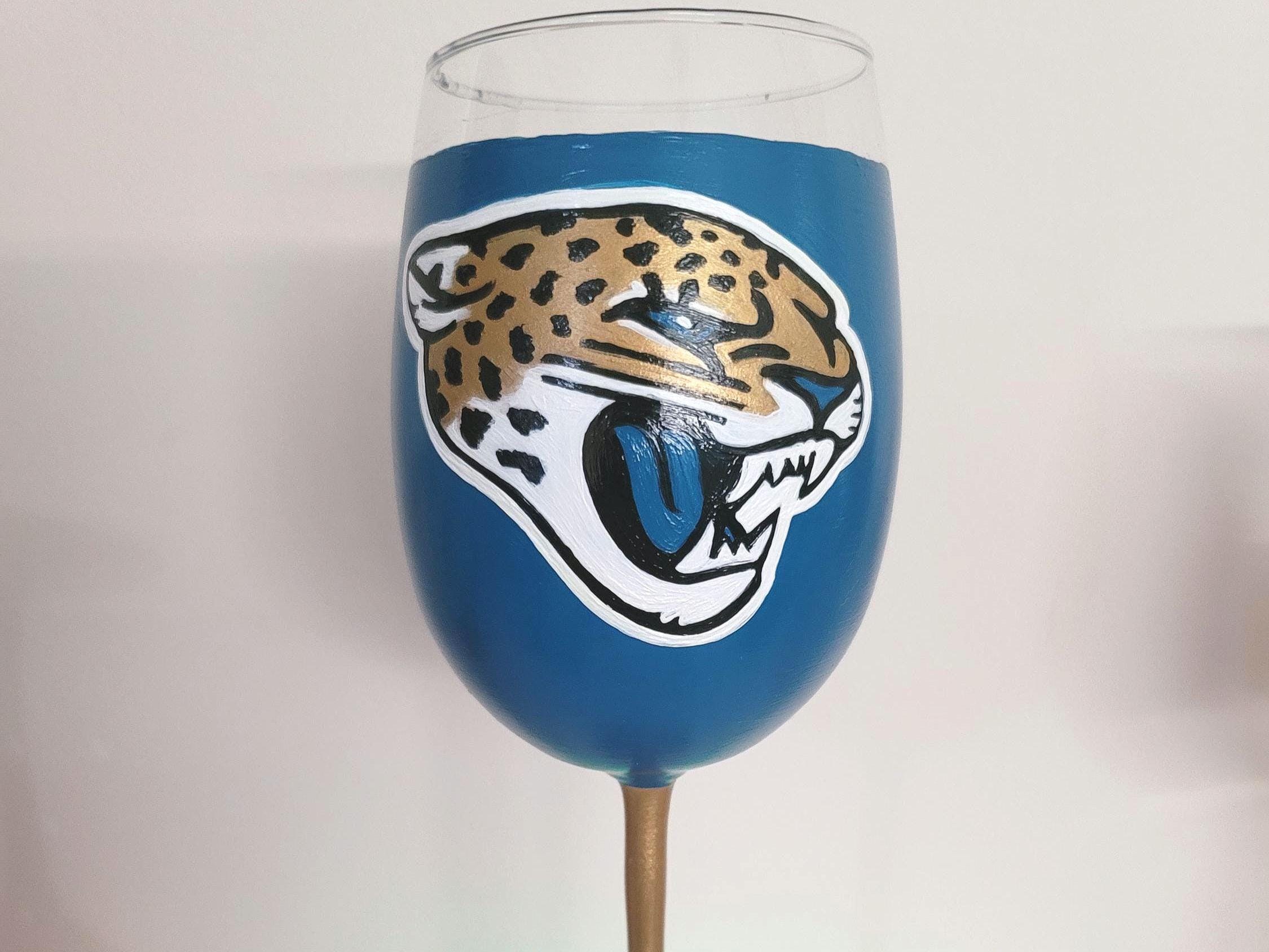 Hand Painted Jacksonville Jaguars Wine Glass, 18 oz
