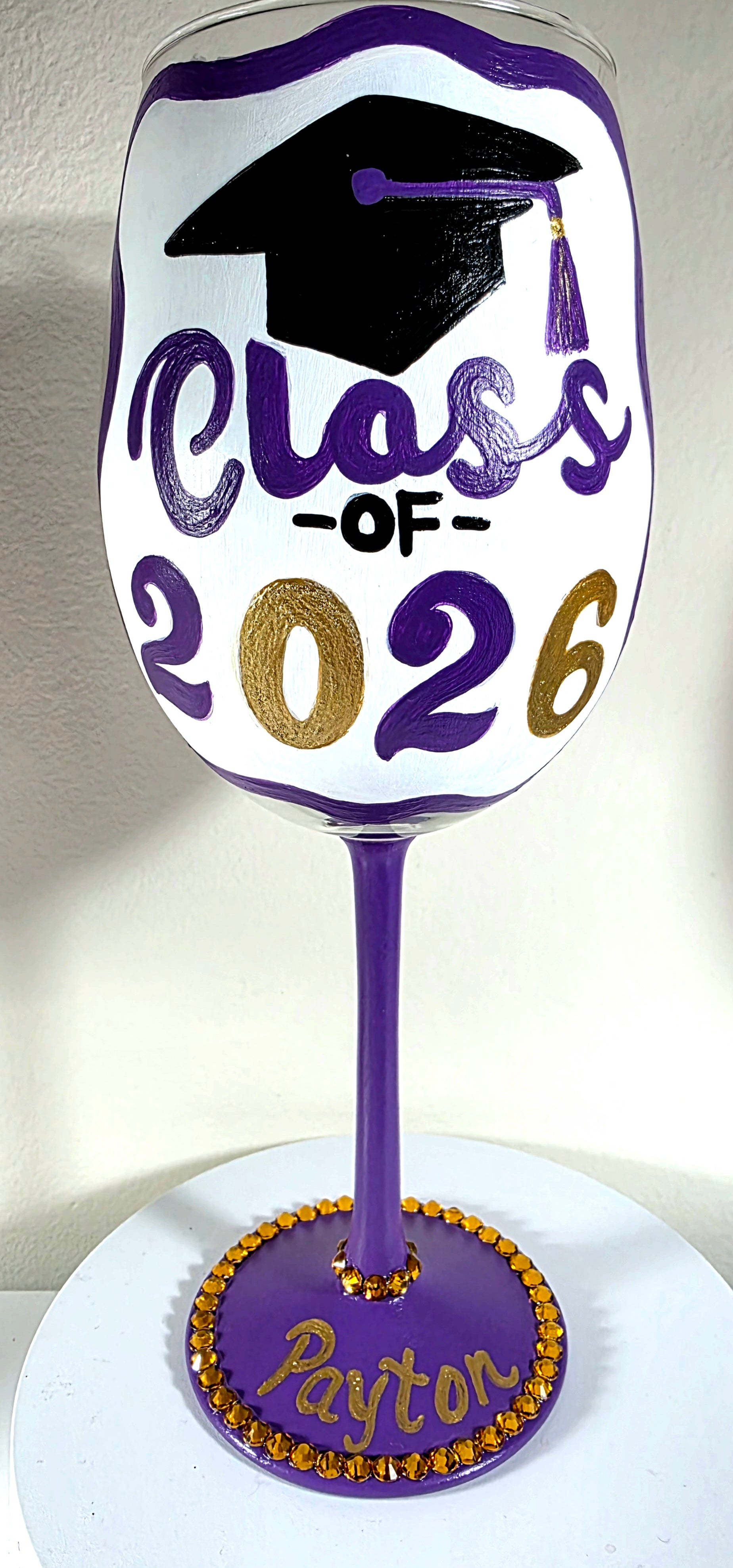 Hand Painted James Madison University wine glass,Graduation glass, College glassware, view 2