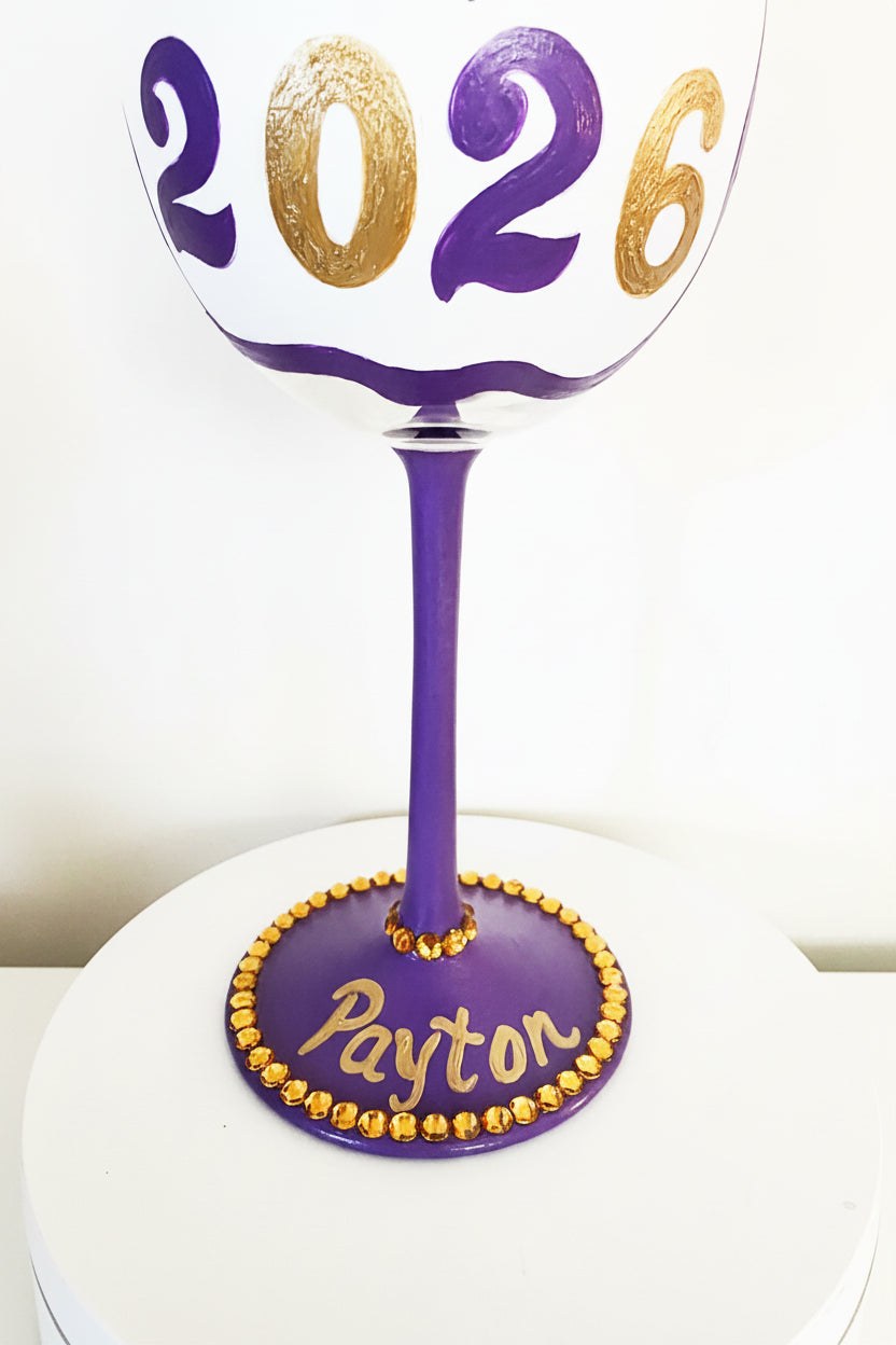 Hand Painted James Madison University wine glass,Graduation glass, College glassware, view 3