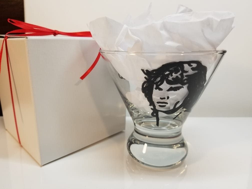 Hand Painted Jim Morrison Martini Glass, The Doors Fan Art, view 3