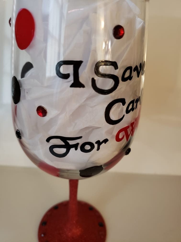 Hand Painted Keto Wine Glass: "I Save My Carbs For Wine", view 4