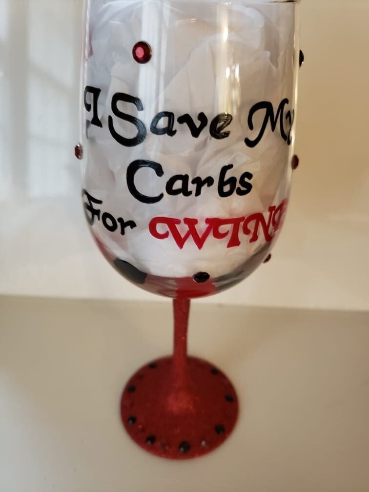 Hand Painted Keto Wine Glass: "I Save My Carbs For Wine", view 5