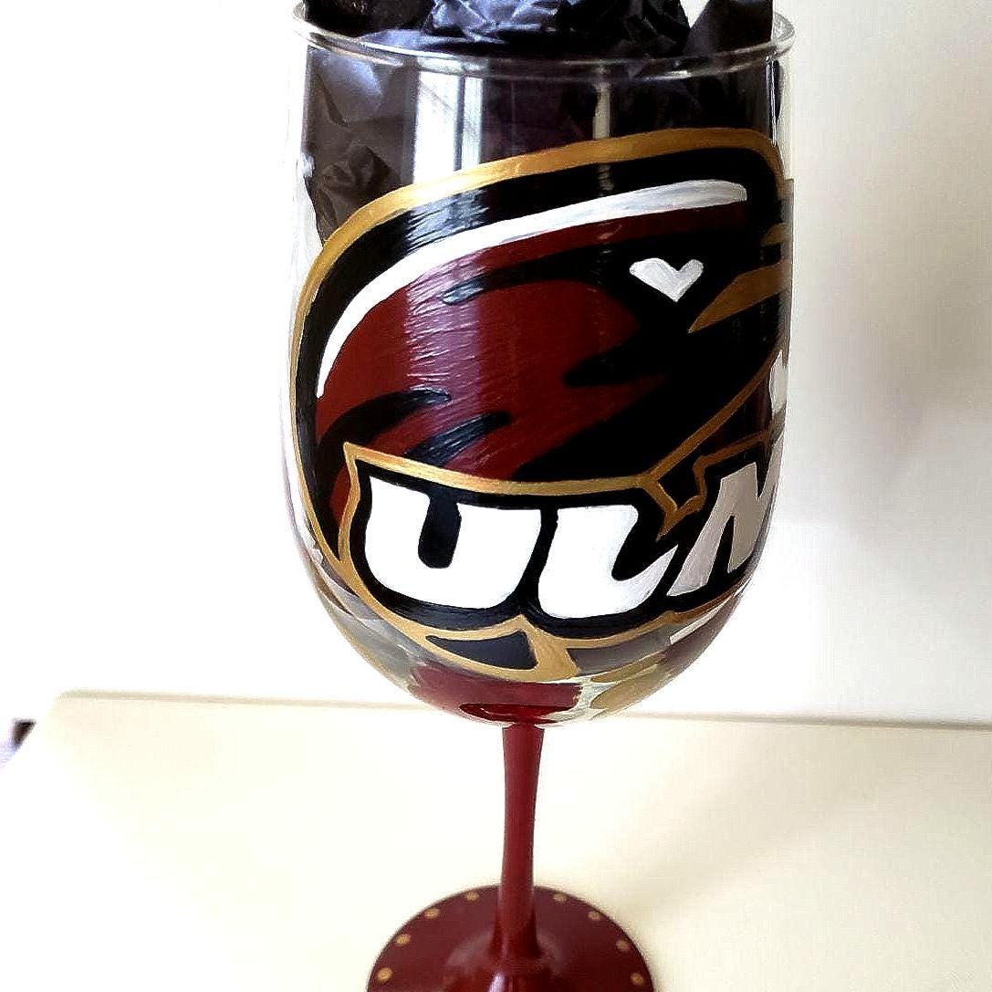Hand Painted Louisiana Monroe Warhawks Wine Glass