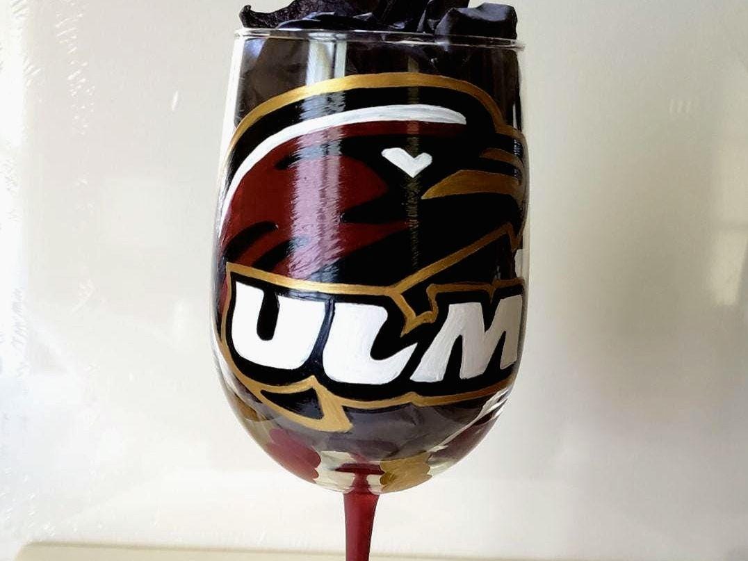 Hand Painted Louisiana Monroe Warhawks Wine Glass, view 2