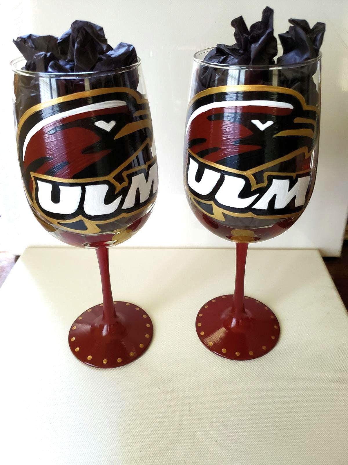 Hand Painted Louisiana Monroe Warhawks Wine Glass, view 4